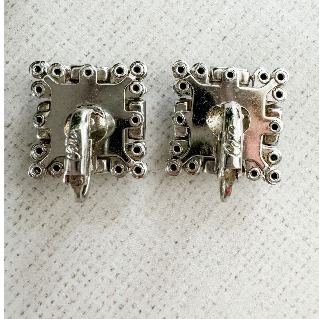 Vintage Vintage Coro rhinestone square clipback earrings blue white Size ONE SIZE - 2 Thumbnail