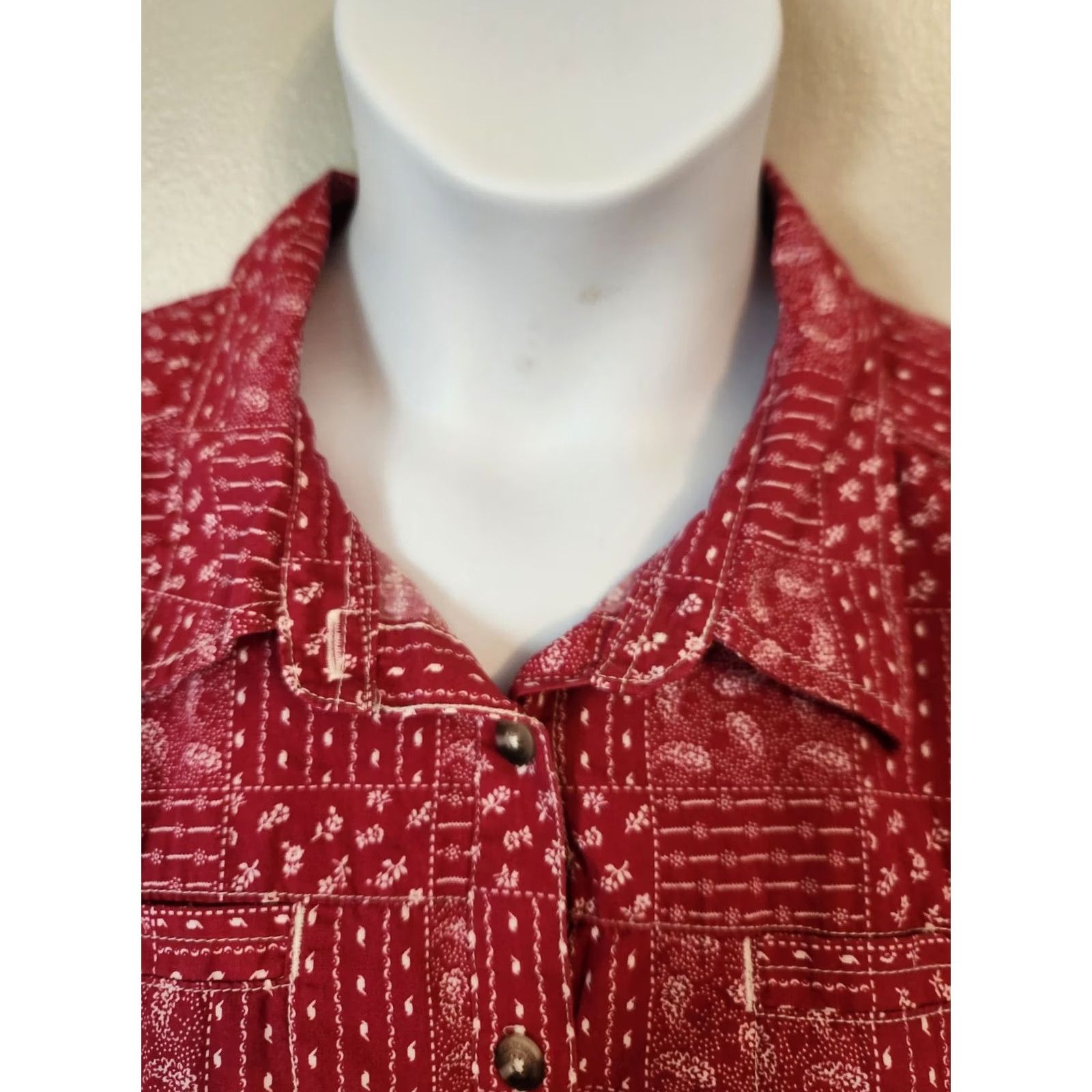 Vintage C.E. Schmidt Workwear Shirt 3X Plus Pink Collared Patchwork Look Short Sleeve Button-Up Women Size XXL / US 16-18 / IT 52-54 - 2 Thumbnail