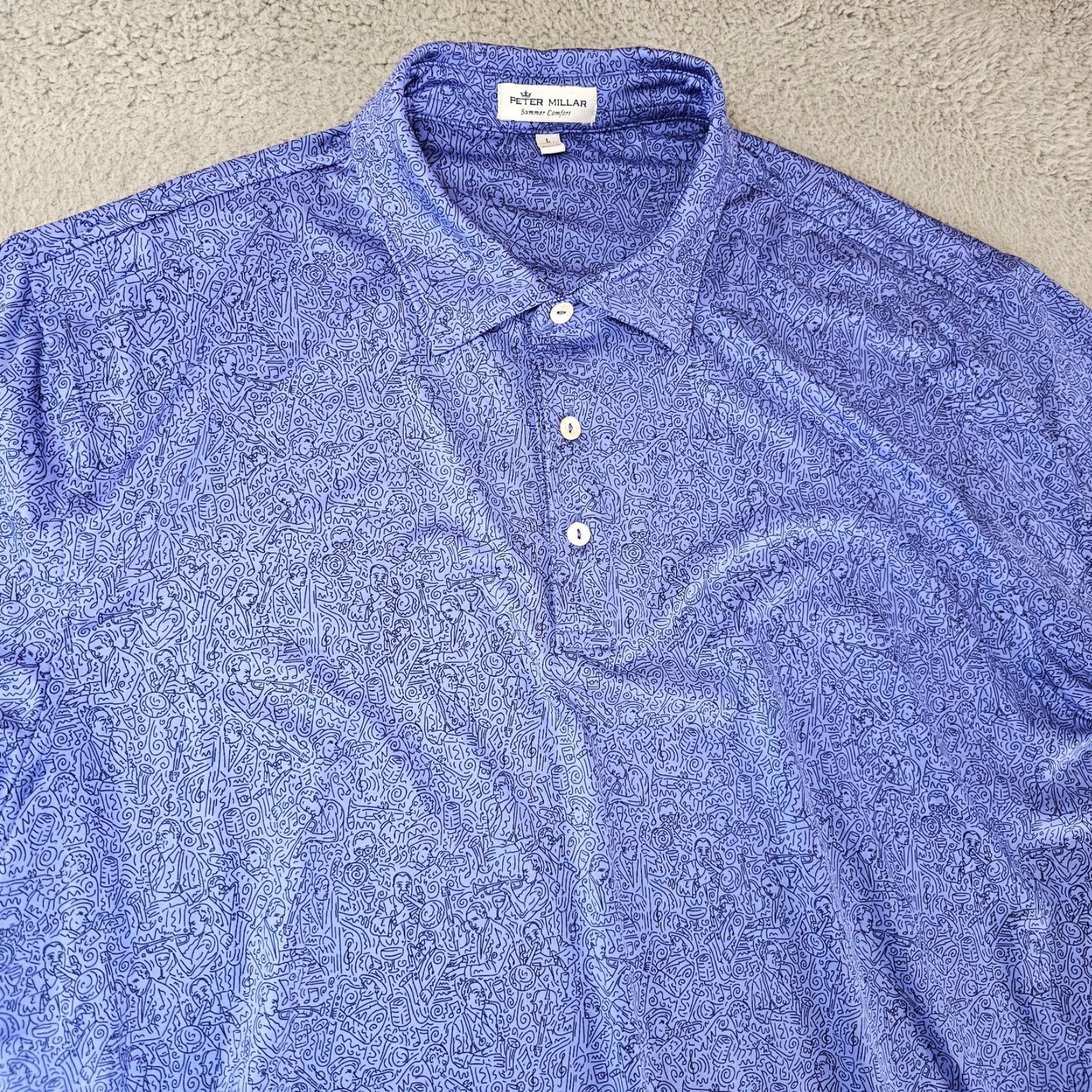 Peter Millar Peter Millar Polo Shirt Mens L Ragtime Print Blue Short Sleeve Graphic Print Summer Comfort 90s Music Vintage No Size US L / EU 52-54 / 3 - 3 Thumbnail