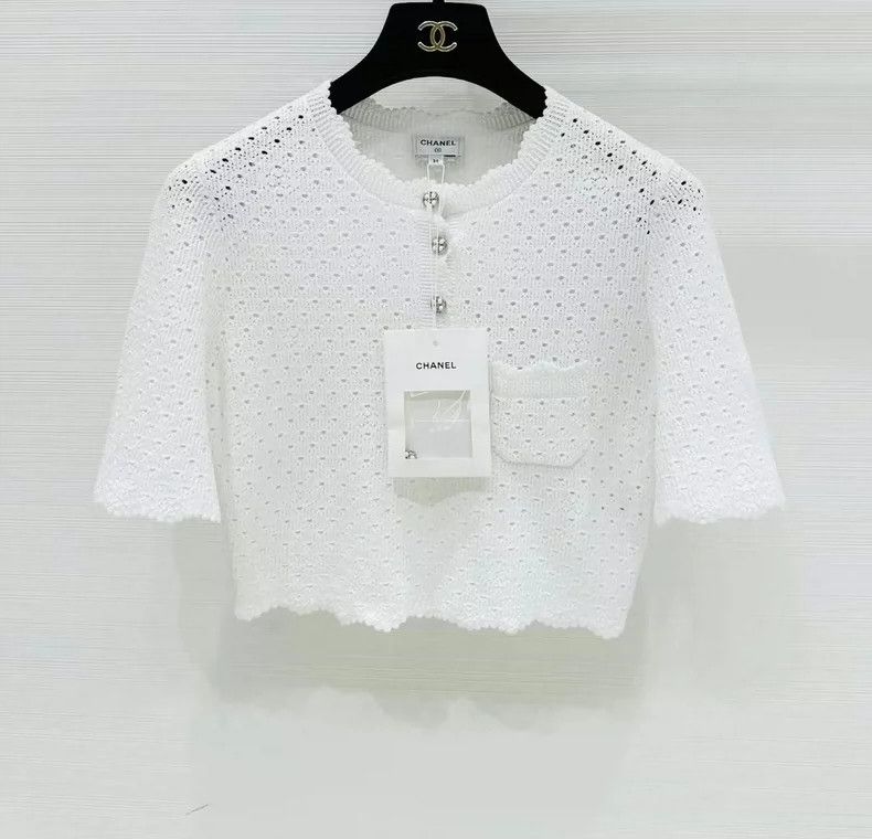 Chanel Chanel 24P crocheted floral hollow lace knitted short slee Size XS / US 0-2 / IT 36-38 - 1 Thumbnail