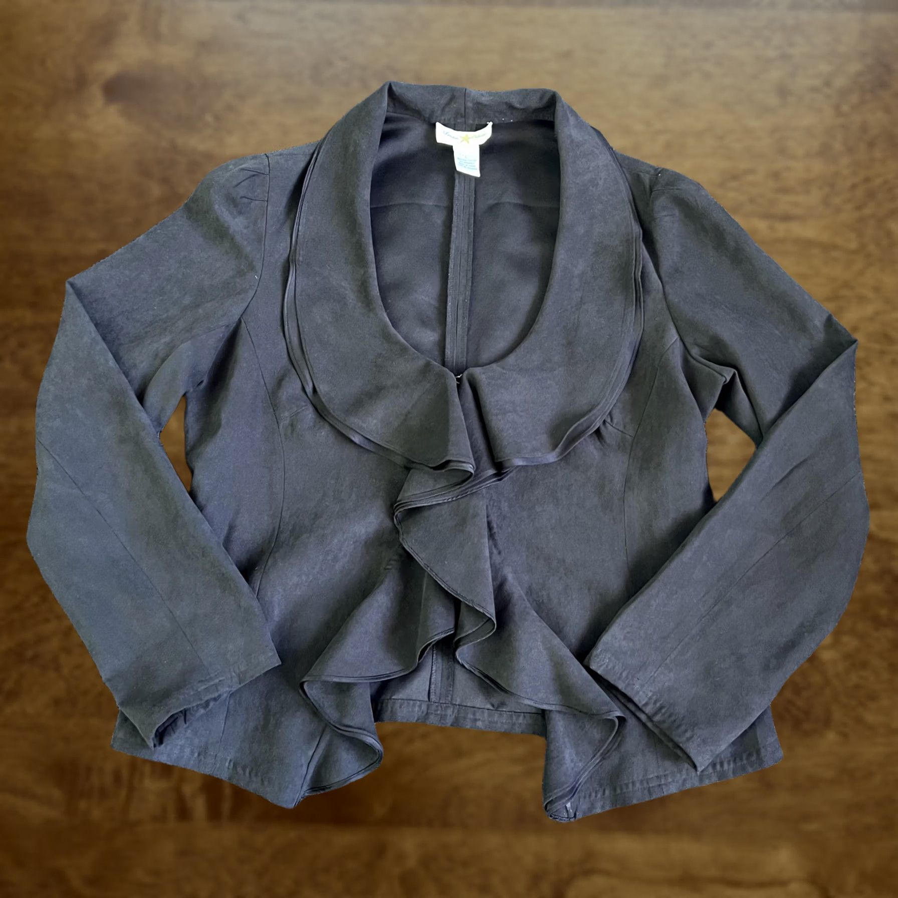 Vintage VINTAGE Landex Collection Jacket Womens L Black Ruffle Open Front Waterfall Size L / US 10 / IT 46 - 1 Thumbnail
