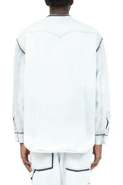 Maison Margiela oc11z0925 Collarless Denim Shirt in White/Blue Size US M / EU 48-50 / 2 - 5 Thumbnail