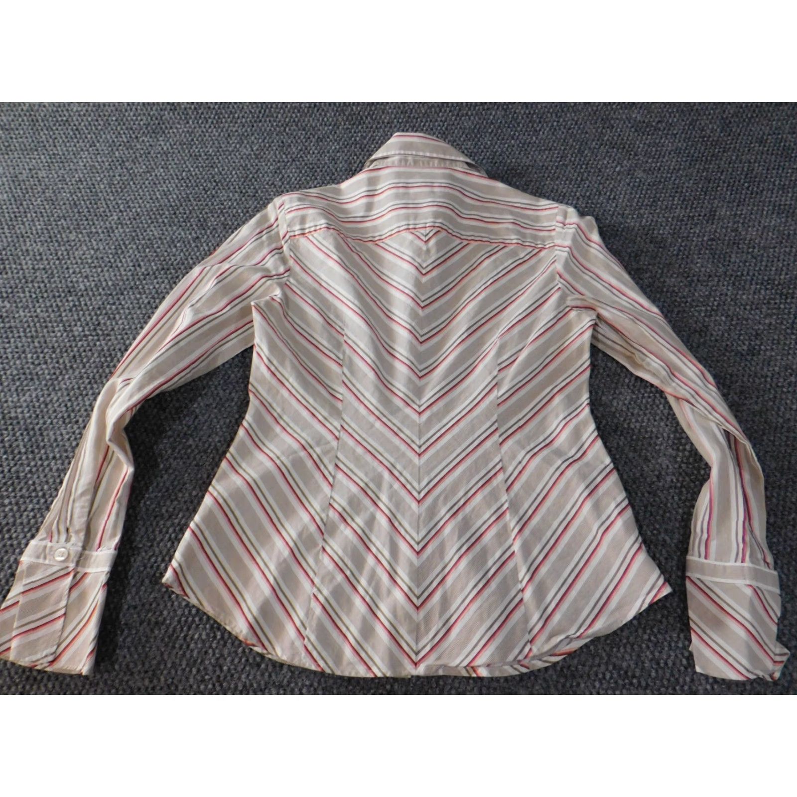 Ann Taylor Ann Taylor Loft Womens Blouse Small beige striped Button-Up top rayon office Size S / US 4 / IT 40 - 7 Thumbnail