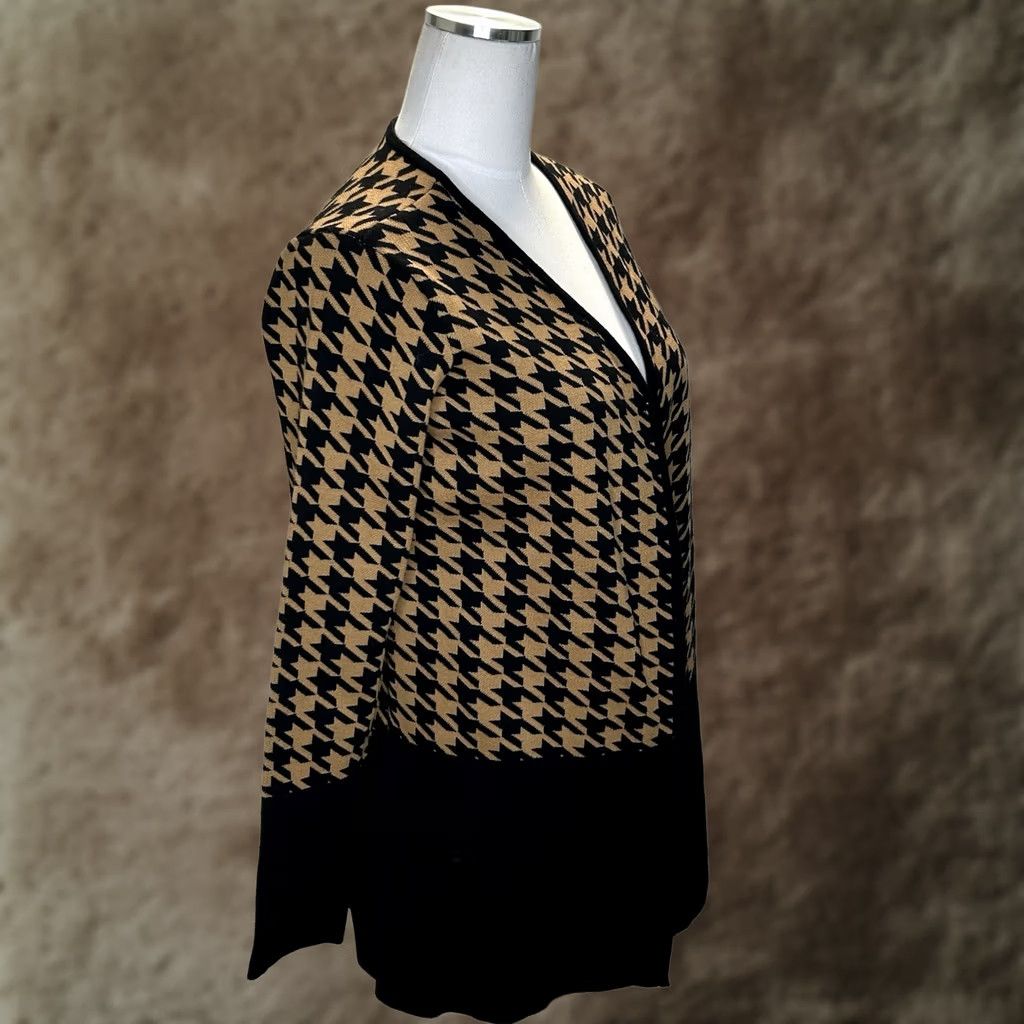 Charter Club VINTAGE Charter Club Cardigan Women’s Small Houndstooth Open Duster Knit Black Brown 90s Retro Preppy Womens Size S / US 4 / IT 40 - 1 Thumbnail
