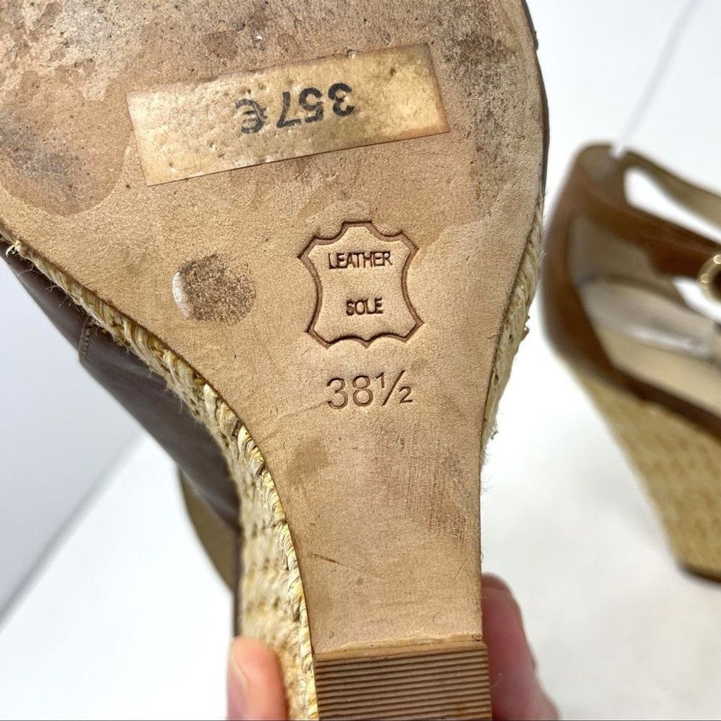 Alexandre Birman Alexandre Birman Brown Leather Raffia Wedge Sandals EU 38.5 Size US 8.5 / IT 38.5 - 11 Thumbnail