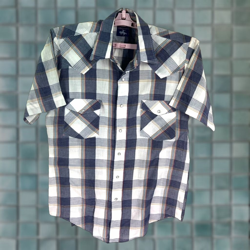 Vintage VINTAGE Chute Shirt Plaid Pearl Snap Western Short Sleeve Mens M Blue Size US M / EU 48-50 / 2 - 1 Thumbnail