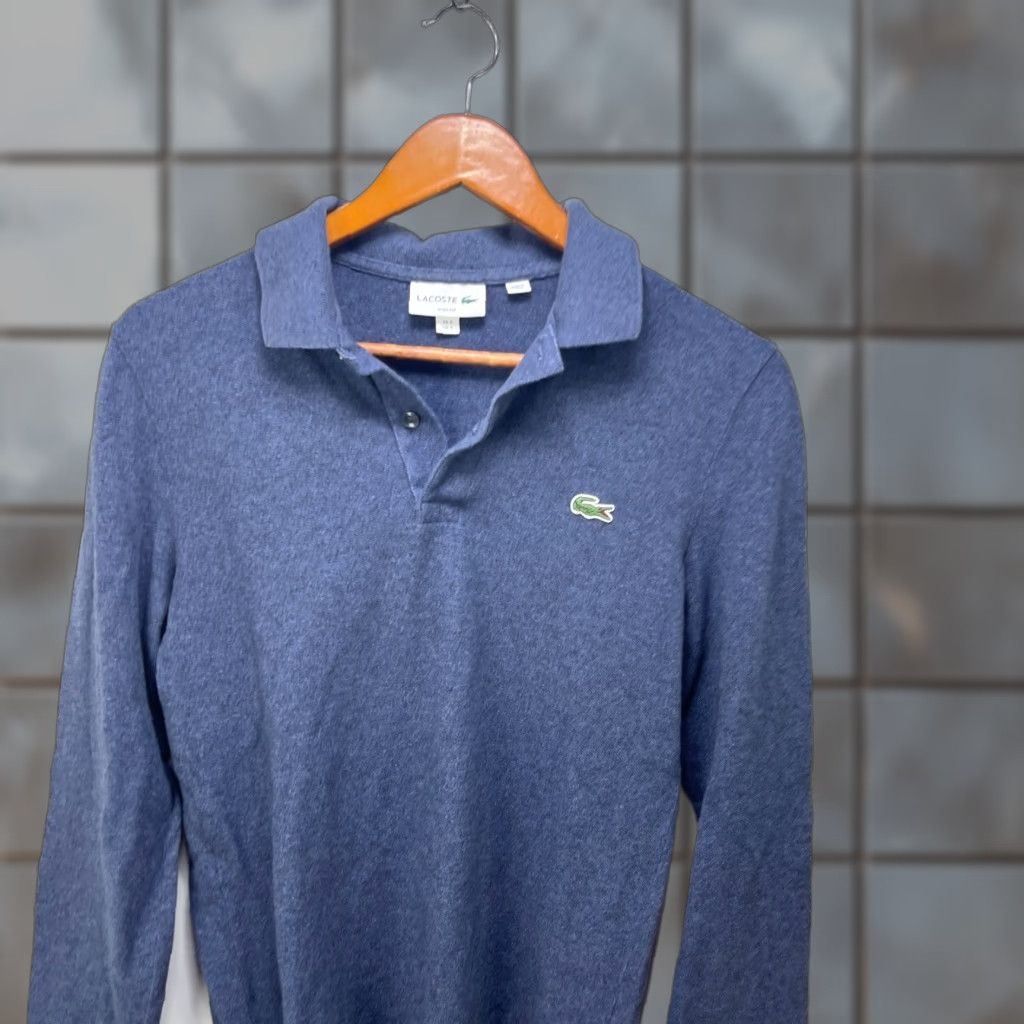 Vintage Lacoste Rugby Long Sleeve Shirt Small Polo Regular Mens Gray Cotton Knit Logo Polo Slim