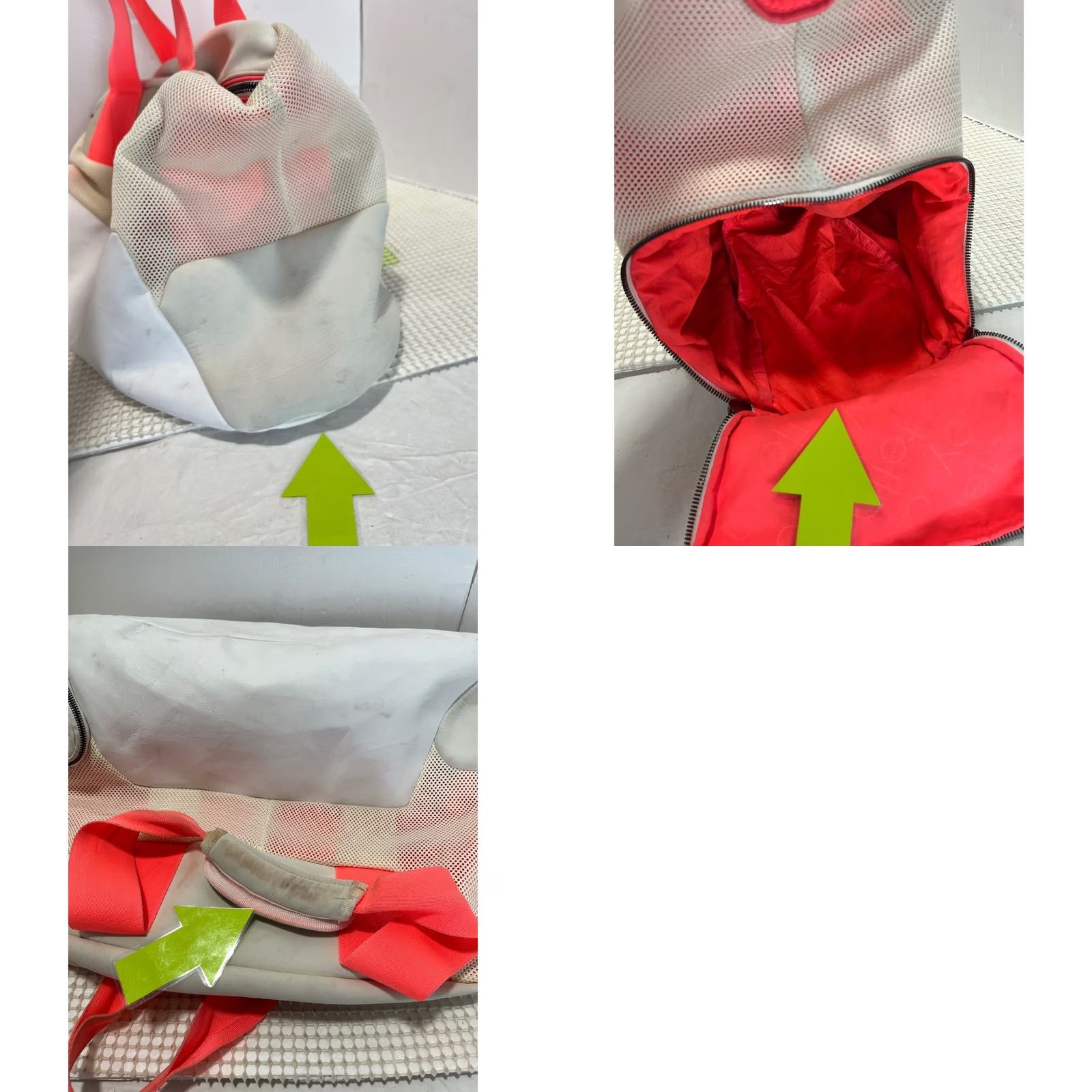 Stella McCartney Adidas by Stella McCartney Gym Bag Large White Tan Neon Coral Mesh Duffel AX8257 Womens Size ONE SIZE - 11 Thumbnail