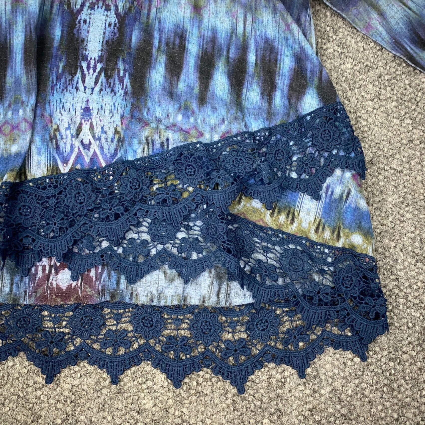 Vintage World Unity Shirt 1X Blue Bohemian Hippie Tie Dye Lace Geometric 3/4 Sleeve Round Neck Pullover Blouse Tunic Women Size XL / US 12-14 / IT 48-50 - 6 Thumbnail
