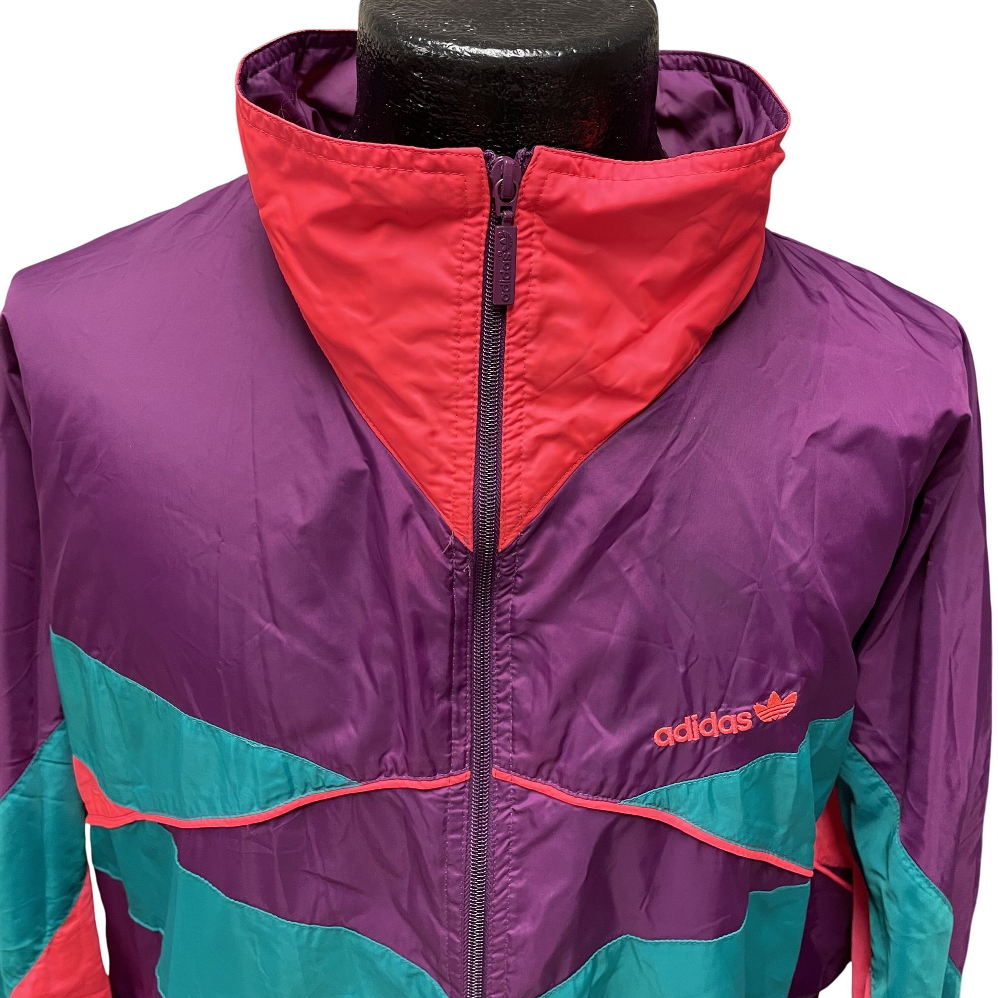 Adidas Vtg Adidas Purple Colorblock SPELLOUT Track NEON Jacket Size US L / EU 52-54 / 3 - 8 Thumbnail