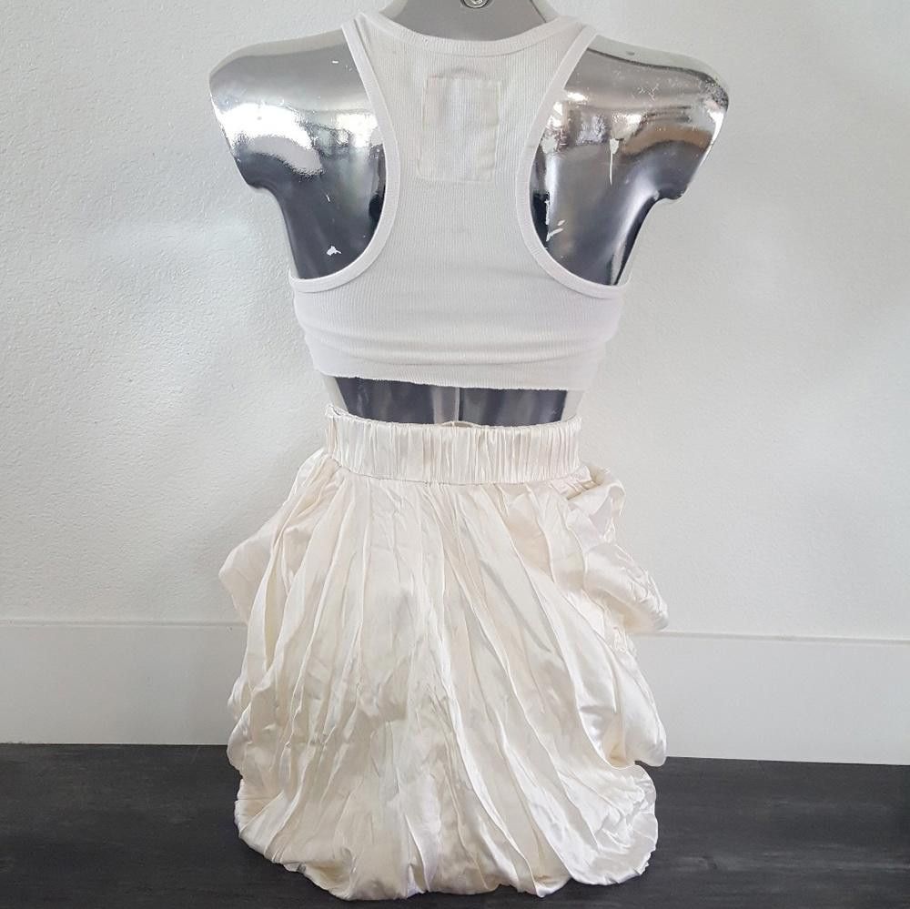 Designer White Cream Silk MAGASCHONI High Waisted Draped Midi Size 26" / US 2 / IT 38 - 2 Thumbnail