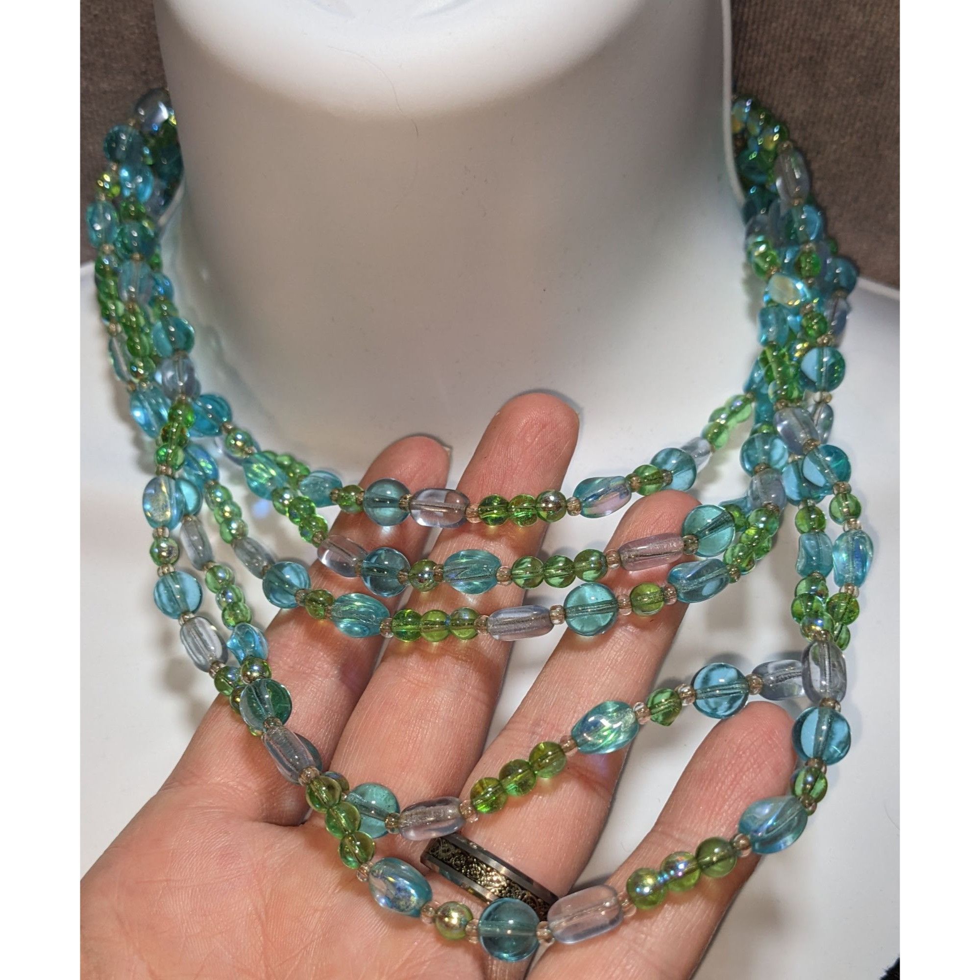 Givenchy Givenchy Multi-Strand Green & Blue Glass Bead Necklace Size ONE SIZE - 3 Thumbnail
