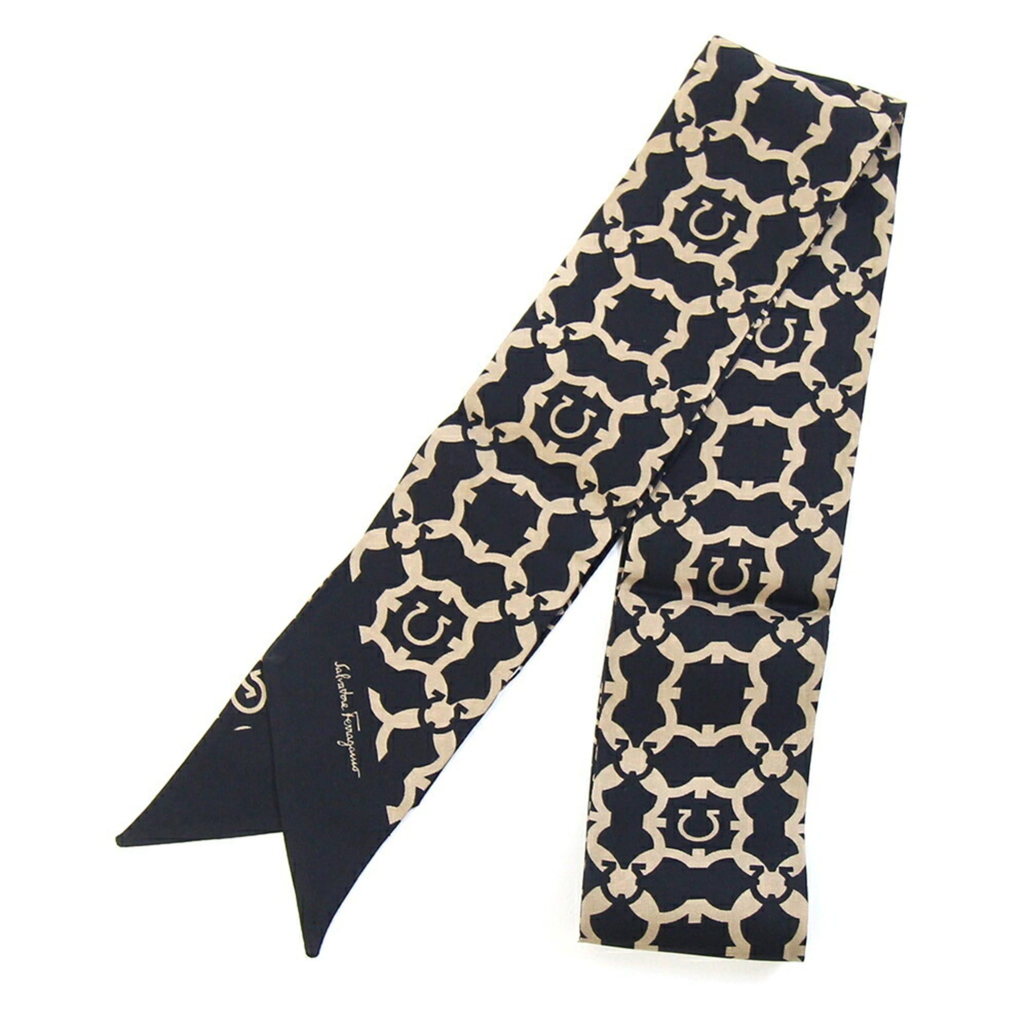 Salvatore Ferragamo Salvatore Ferragamo Ferragamo Scarf/Muffler, Black/Light Brown, 100% Silk, Gancini Ribbon Scarf, Women's, Salvatore Size ONE SIZE - 1 Thumbnail