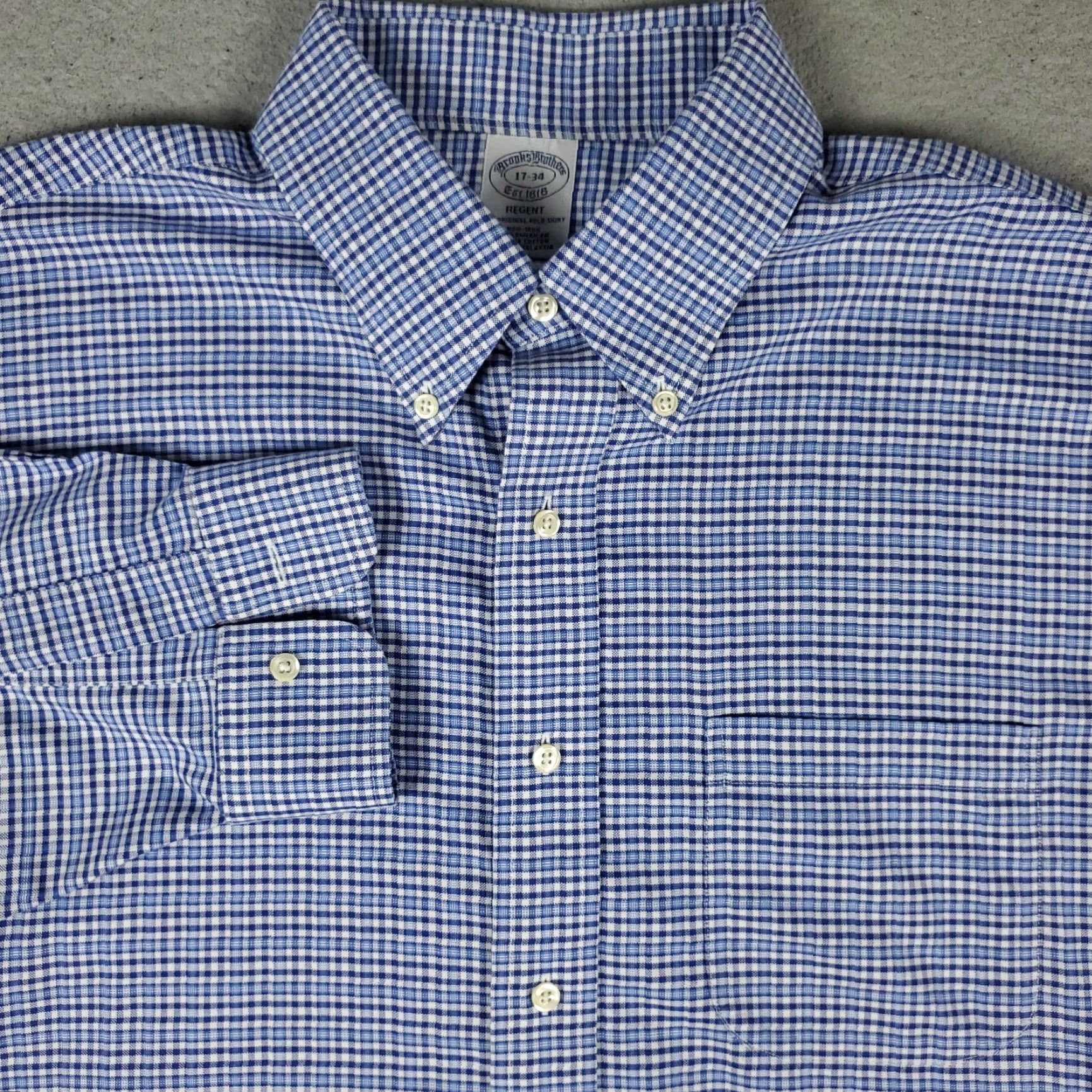 Brooks Brothers Brooks Brothers Shirt Mens 17 Blue Plaid Regent Dress Button Up Long Sleeve Size 46R - 2 Thumbnail