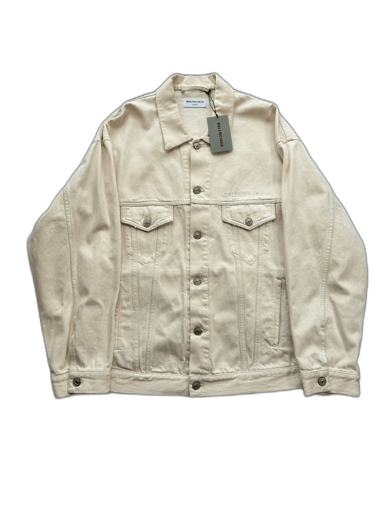 Balenciaga Balenciaga Beige Distressed Denim Jacket Size US M / EU 48-50 / 2 - 1 Thumbnail