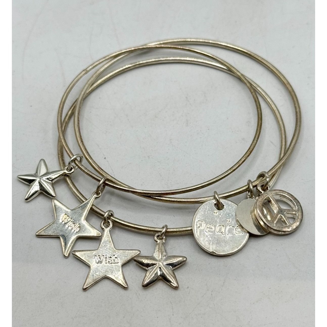 Other Silver peace wish star charm bangle bracelet set of 3 Size ONE SIZE - 1 Thumbnail