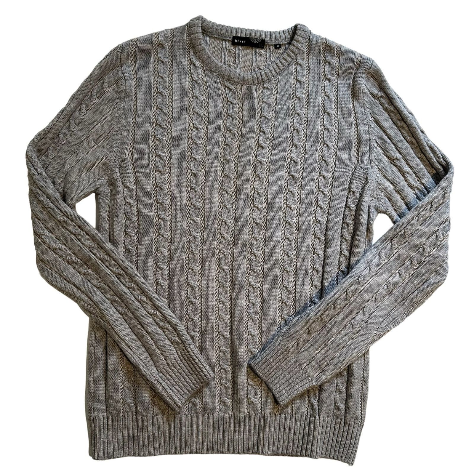 image of Horst Cable Knit Crew Neck Wool Blend Sweater Gray Medium in Grey, Men's