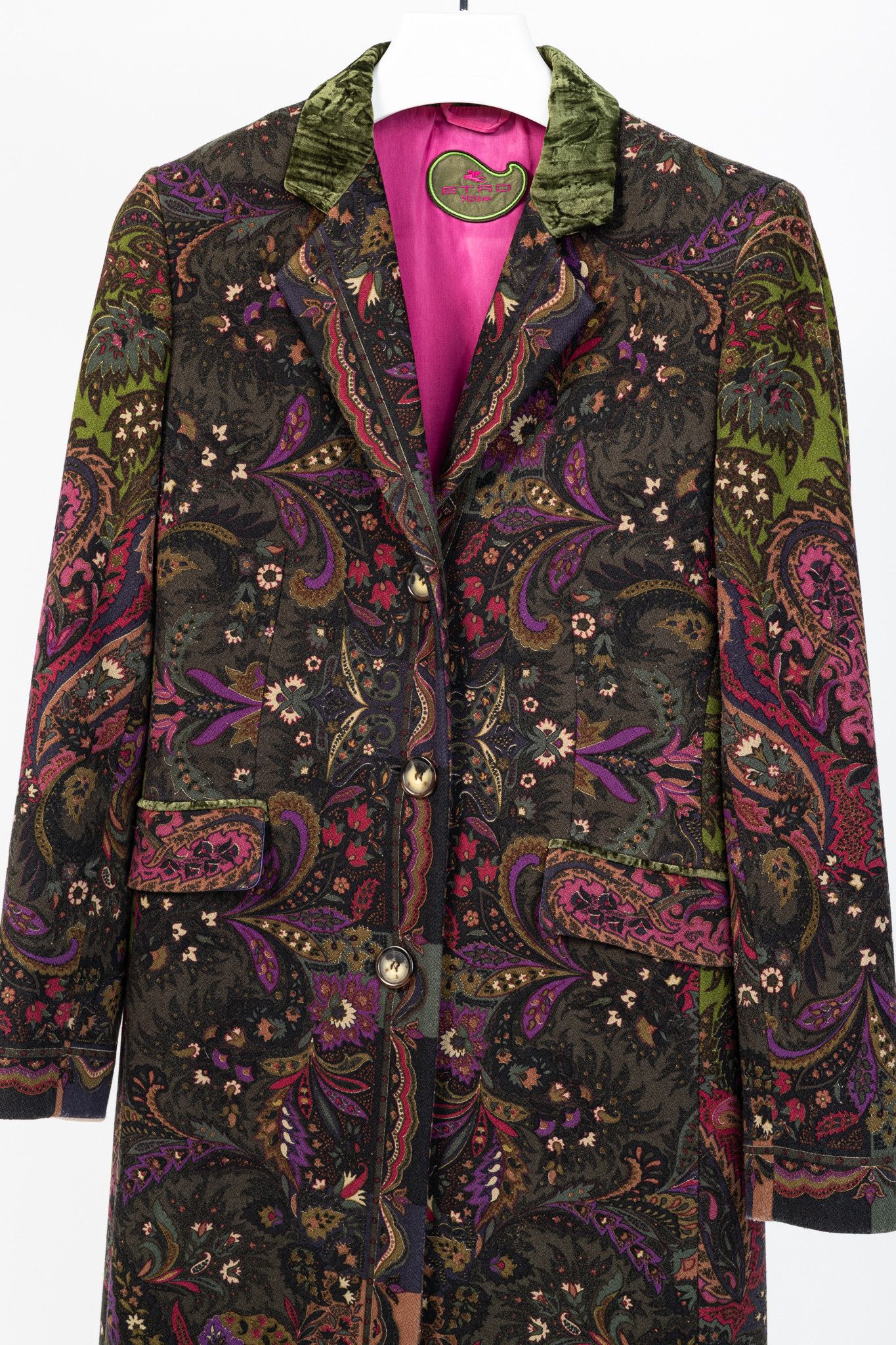 Etro Etro Green Paisley Wool Buttoned Chester Coat Size M / US 6-8 / IT 42-44 - 3 Thumbnail