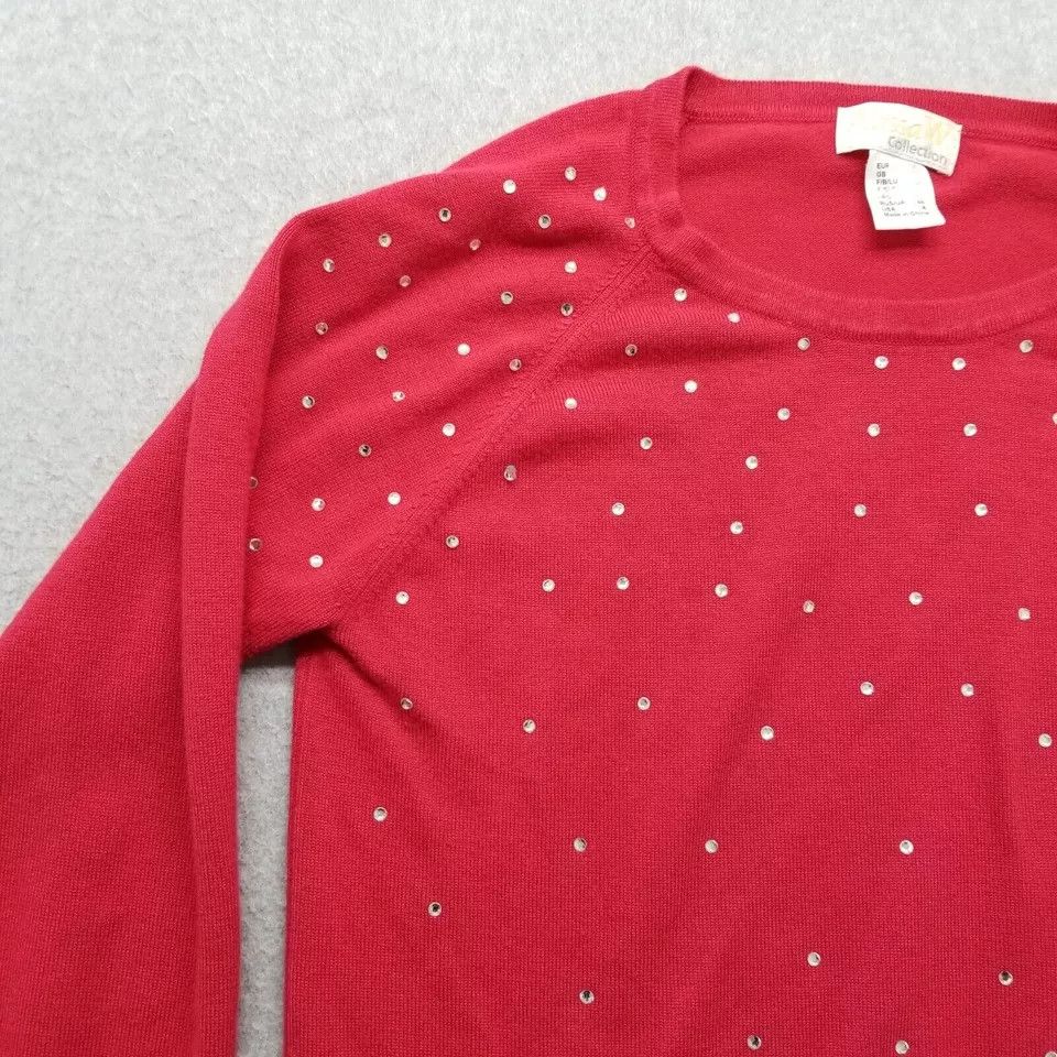 Other Alessa W Collection Sweater Womens 4 Red Long Sleeve Stones Size S / US 4 / IT 40 - 3 Thumbnail