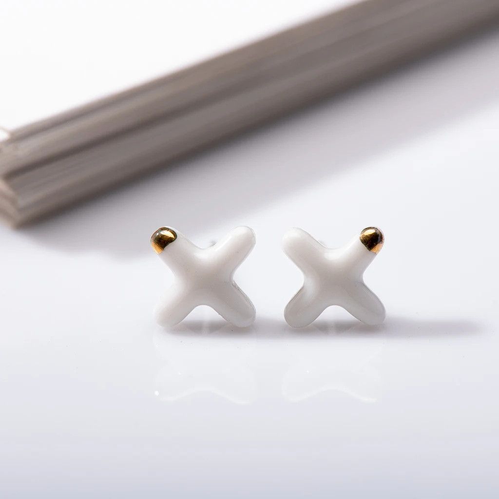 Jewelry X Shape Stud Earrings Ceramic Ear Gift For Her Size ONE SIZE - 2 Thumbnail