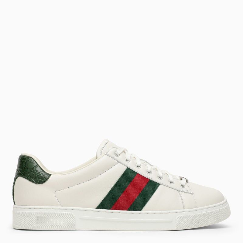 image of Gucci Ace White/green Leather Low Trainer Shoes, Men's (Size 9)