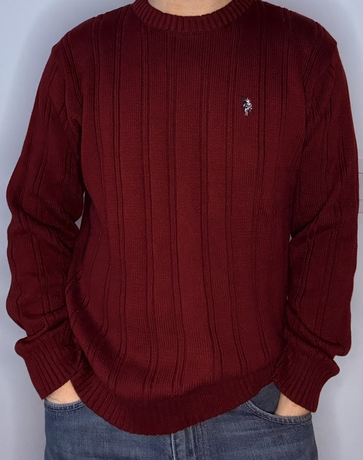 Polo Ralph Lauren US Polo Association Sweater Red Maroon Cable Knit Size US XL / EU 56 / 4 - 1 Thumbnail