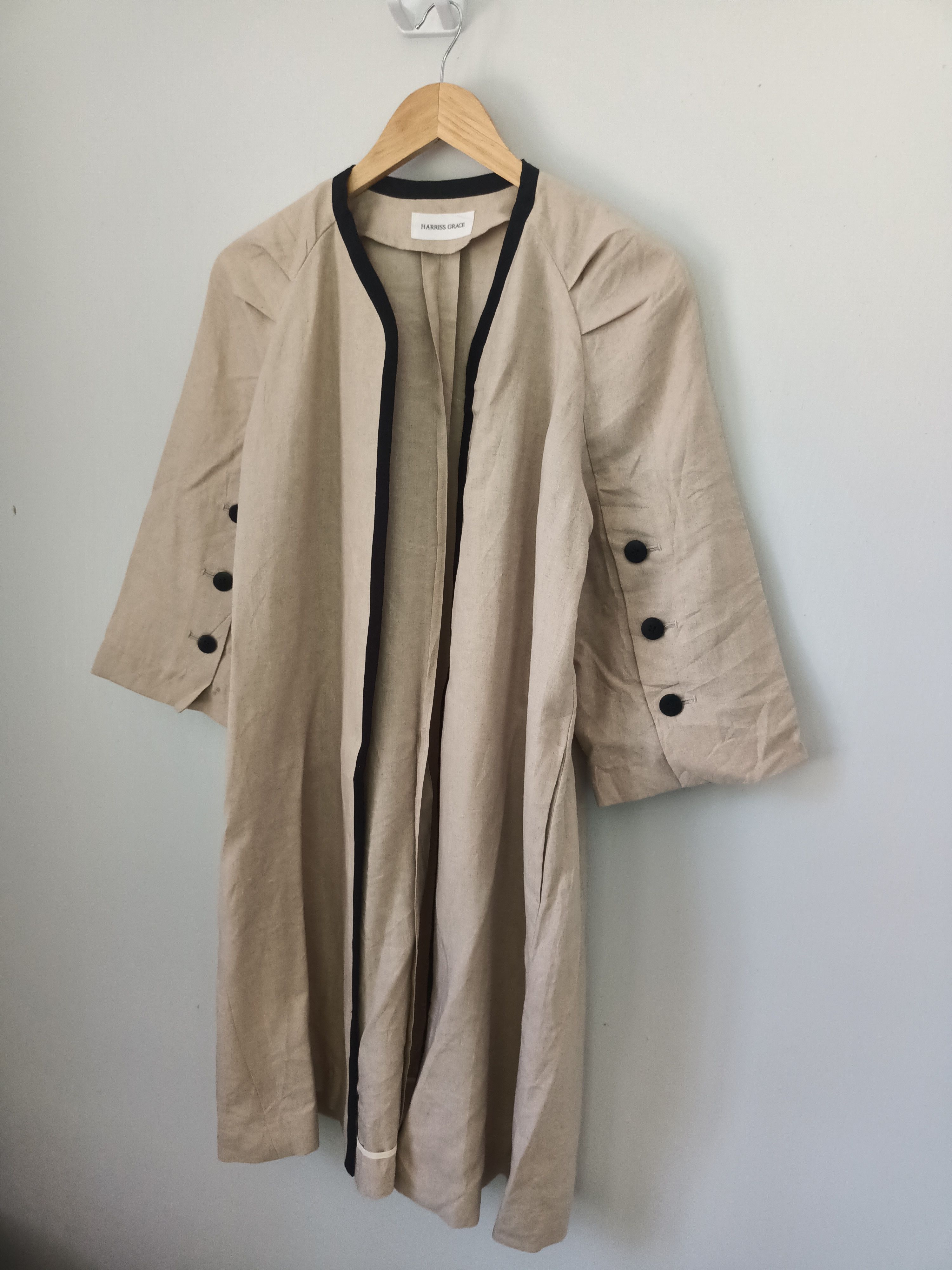 Japanese Brand HARRIS GRACE Beige Duster Coat Made in Japan🇯🇵 Size XS / US 0-2 / IT 36-38 - 3 Thumbnail