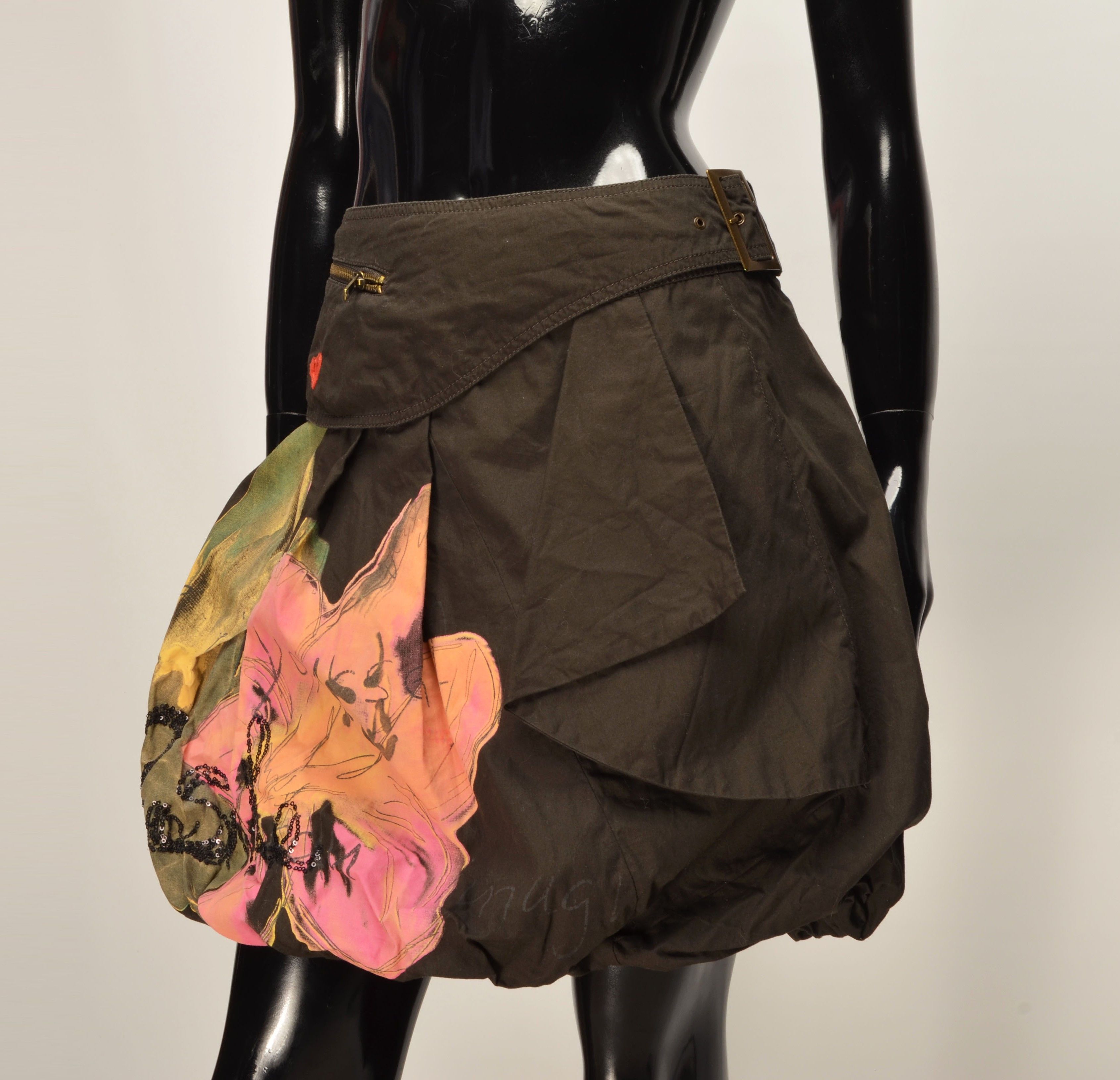 Desigual Desigual Y2K Grunge Olive Green Balloon Beaded Skirt Size 30" / US 8 / IT 44 - 2 Thumbnail
