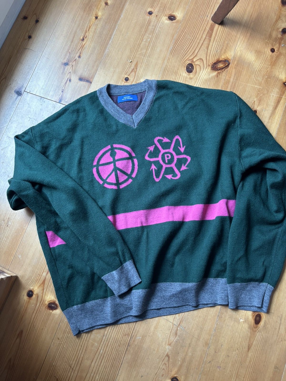 PACCBET PACCBET Gosha Rubchinskiy Knit Sweater Green/Pink – Size M Size US M / EU 48-50 / 2 - 1 Thumbnail