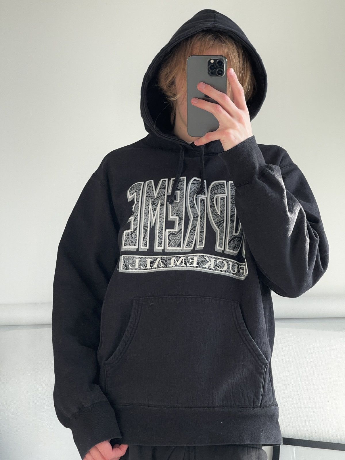 Supreme Supreme Hoodie Paisley Black Fuck Em All Logo Size US XL / EU 56 / 4 - 12 Thumbnail