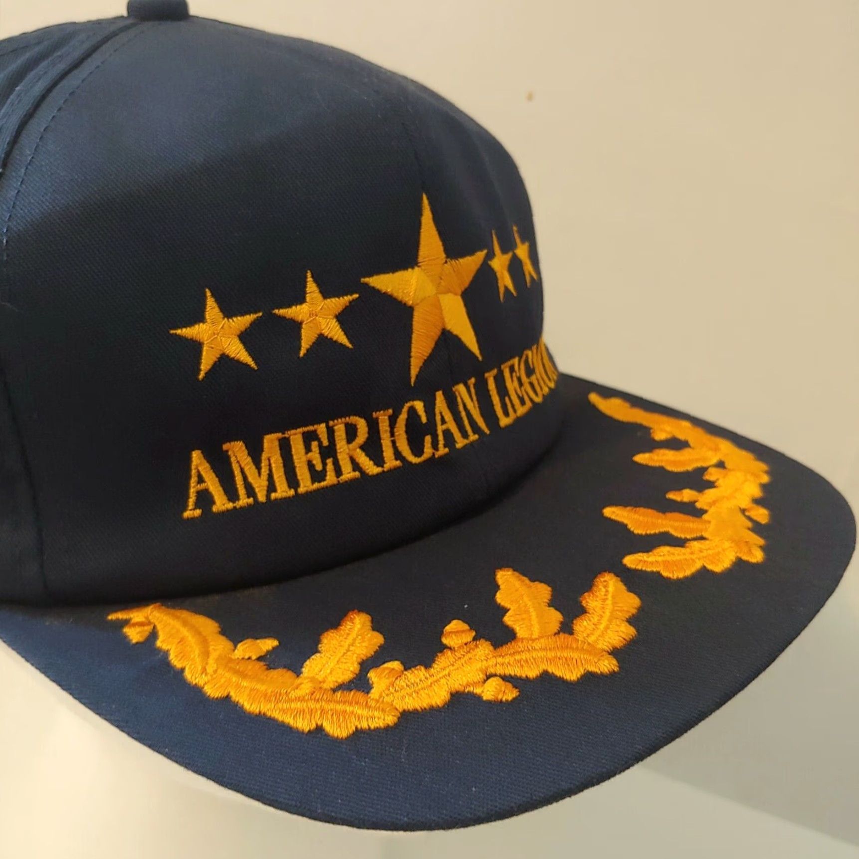 Vintage VINTAGE American Legion Hat Adult Navy Blue Gold Star Snap Back Flat Brim Veteran Size ONE SIZE - 3 Thumbnail