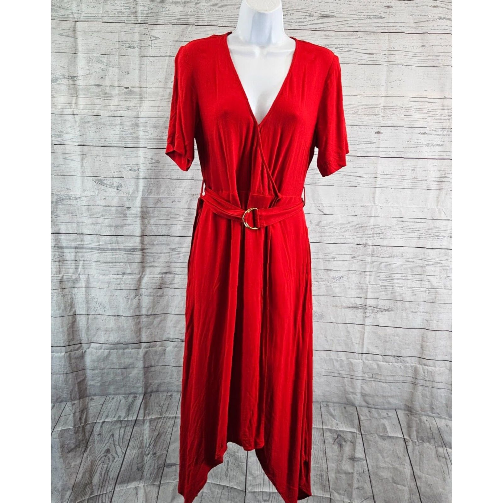 Banana Republic Banana Republic Womens Handkerchief Hem Dress Wrap Sz 6 Solid Red V-Neck Size M / US 6-8 / IT 42-44 - 2 Thumbnail