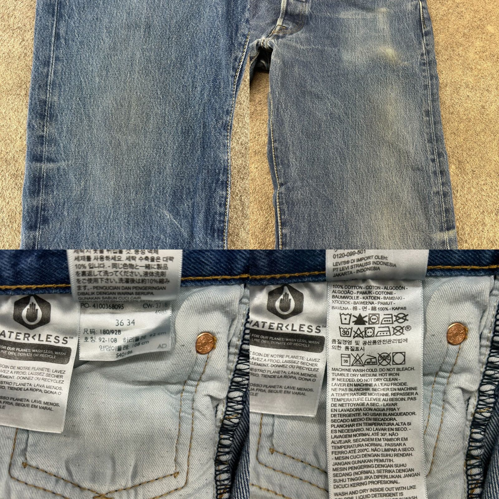 Levi's Levi's 501 Jeans Mens 36x34 Blue Straight Regular Medium Wash Cotton Denim 5-Pocket Button Fly Size US 36 / EU 52 - 8 Thumbnail