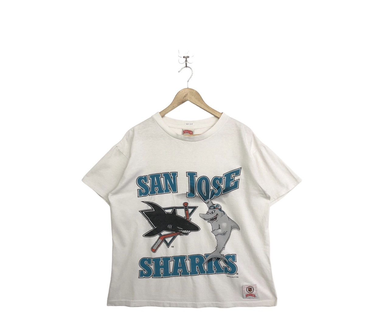 image of Vintage San Jose Sharks Nhl Nutmeg Tshirt in White, Men's (Size Large)