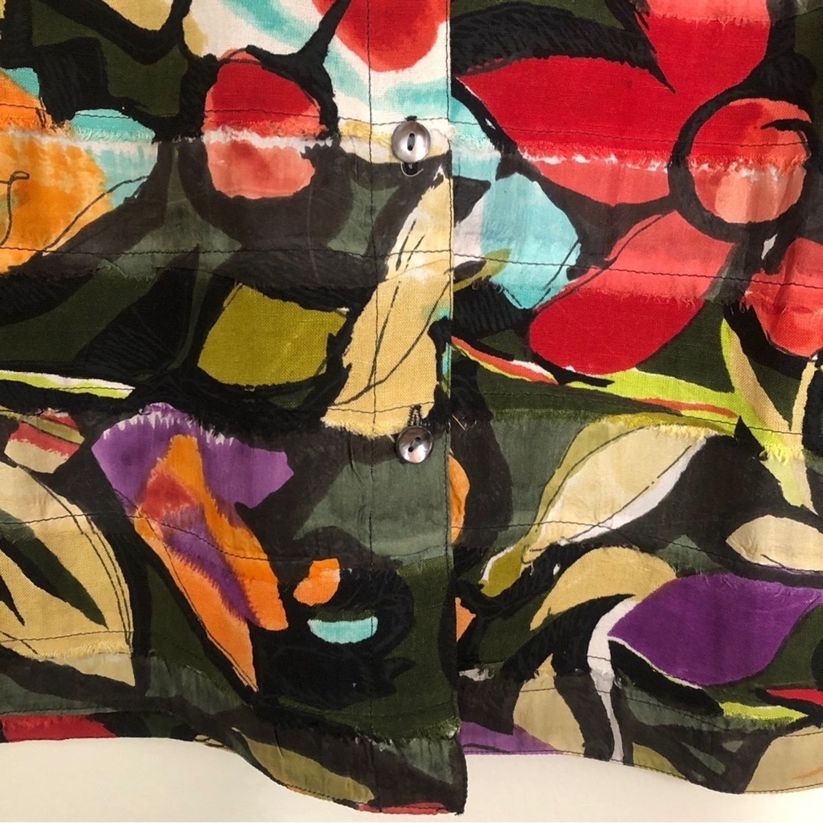 Chicos Chico's Linen Multicolor Tropical Floral Button Shirt Blouse Size M / US 6-8 / IT 42-44 - 5 Thumbnail