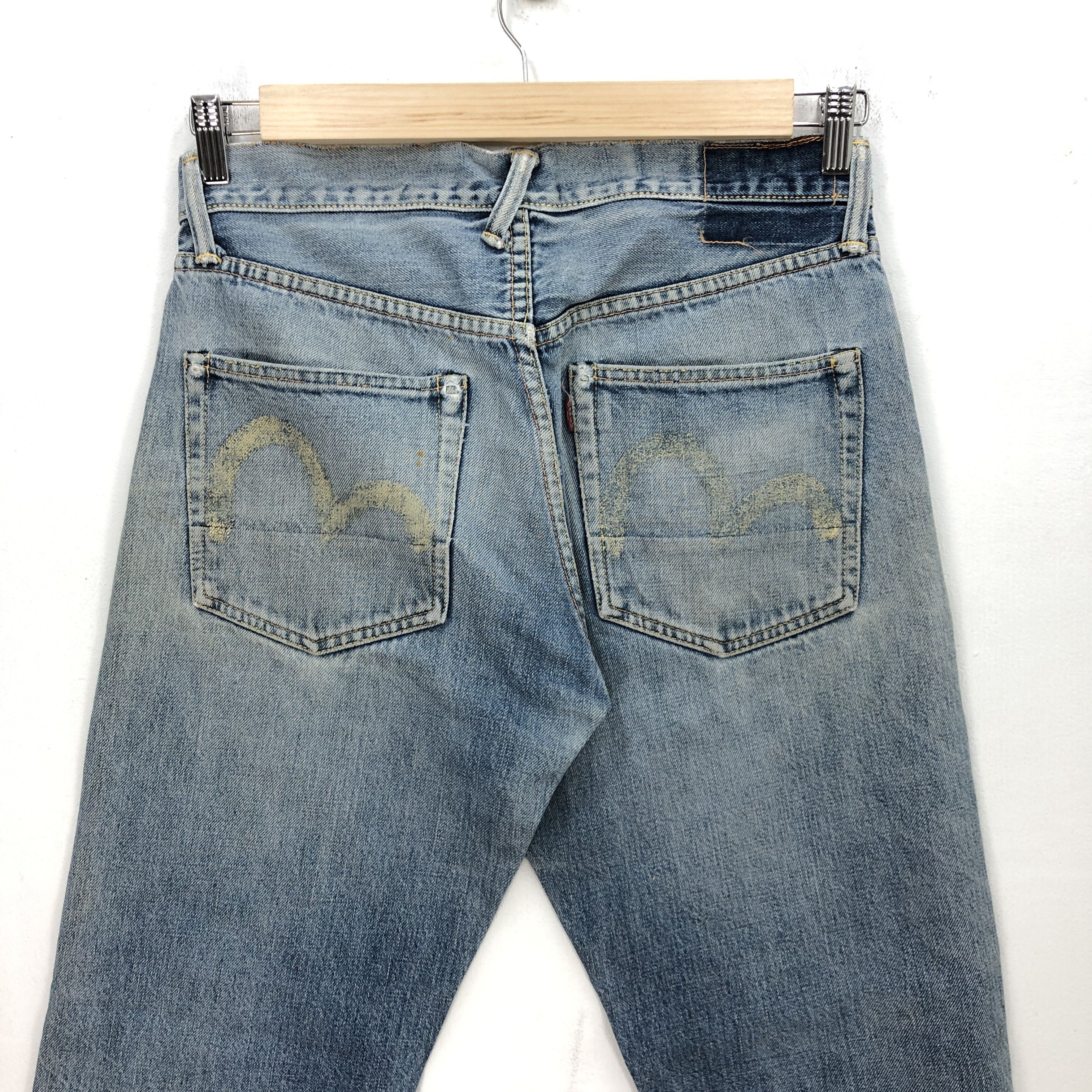 Japanese Brand Vintage Evisu Selvedge Jeans Faded Redline Light Wash Denim Size US 32 / EU 48 - 4 Thumbnail