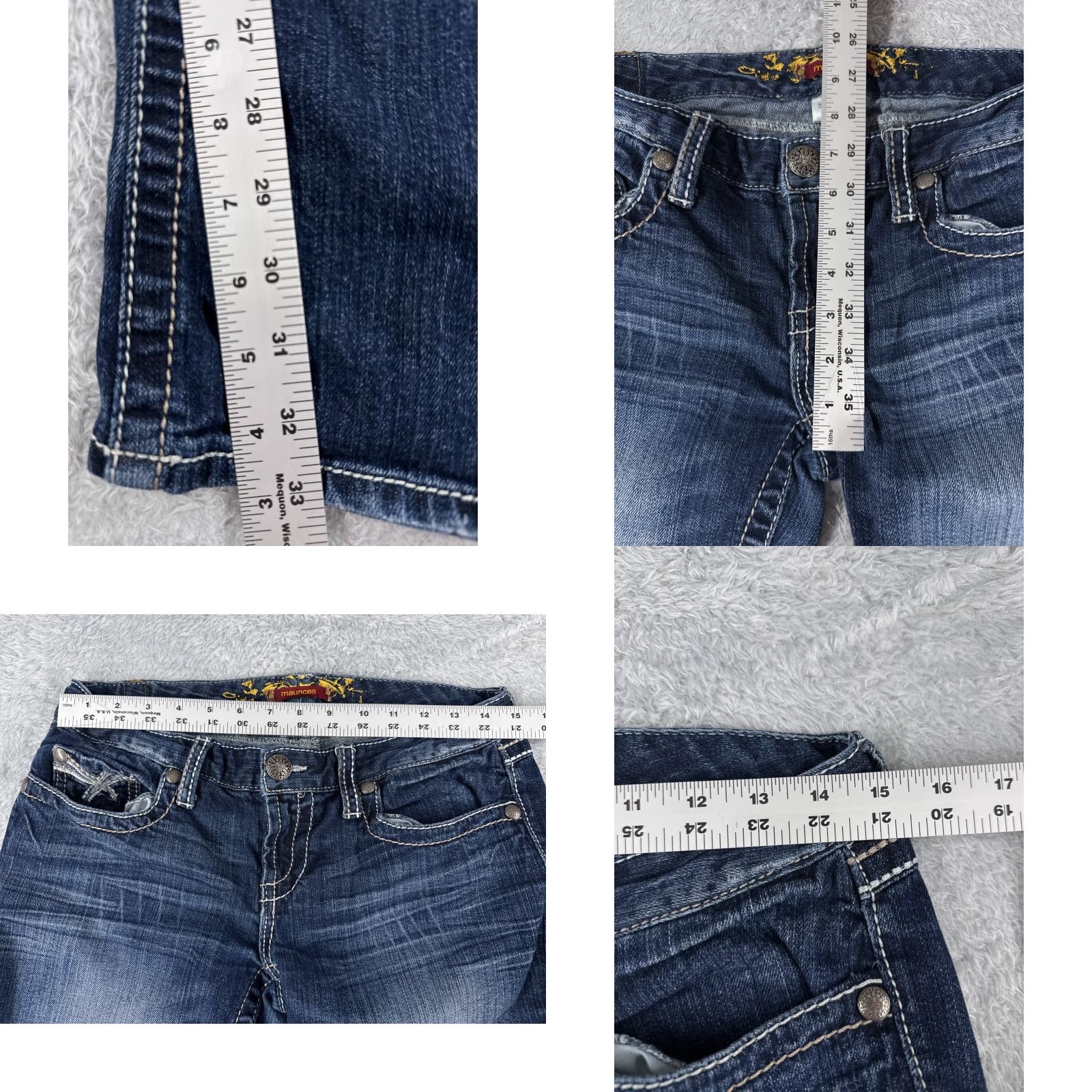 Vintage Maurices Jeans Women 5 Denim Flared Low Rise 29x33 Blue Cotton Size 27" / US 4 / IT 40 - 8 Thumbnail