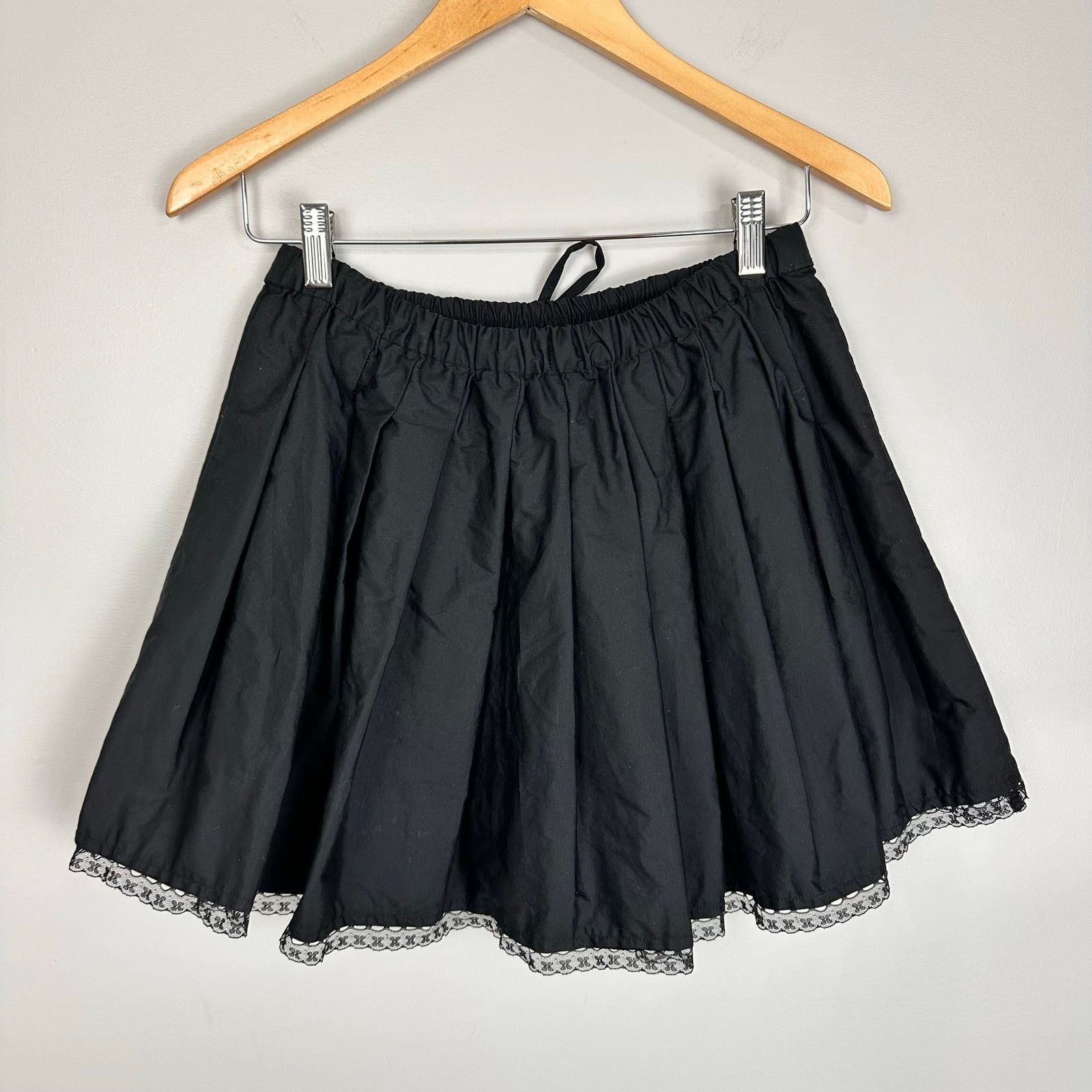 J.Crew J CREW Pleated Tie Waist Mini Skirt Lace Trim Black Sz S NWT Size 27" / US 4 / IT 40 - 6 Thumbnail