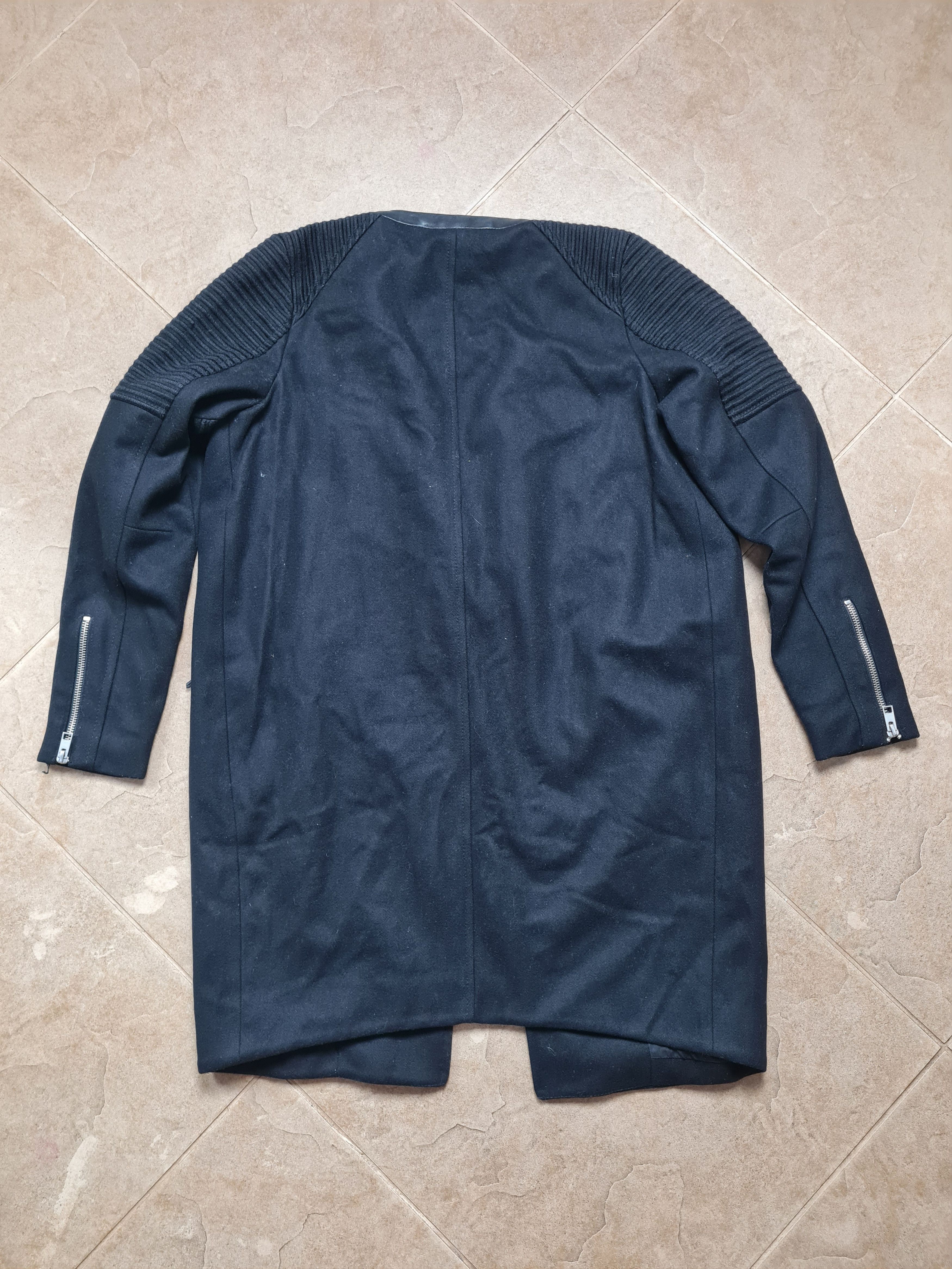 Allsaints AllSaints Black Biker Coat Long Jacket Asymmetric Zip Wool Size S / US 4 / IT 40 - 15 Thumbnail