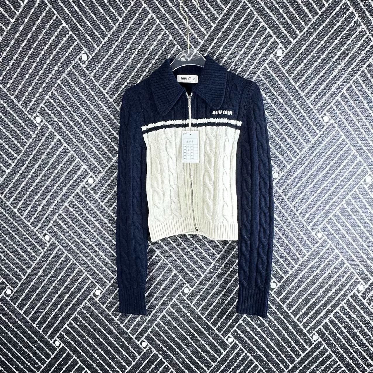 Miu Miu Miu Miu Dark Blue White Cardigan Size 36 Size XS / US 0-2 / IT 36-38 - 1 Thumbnail