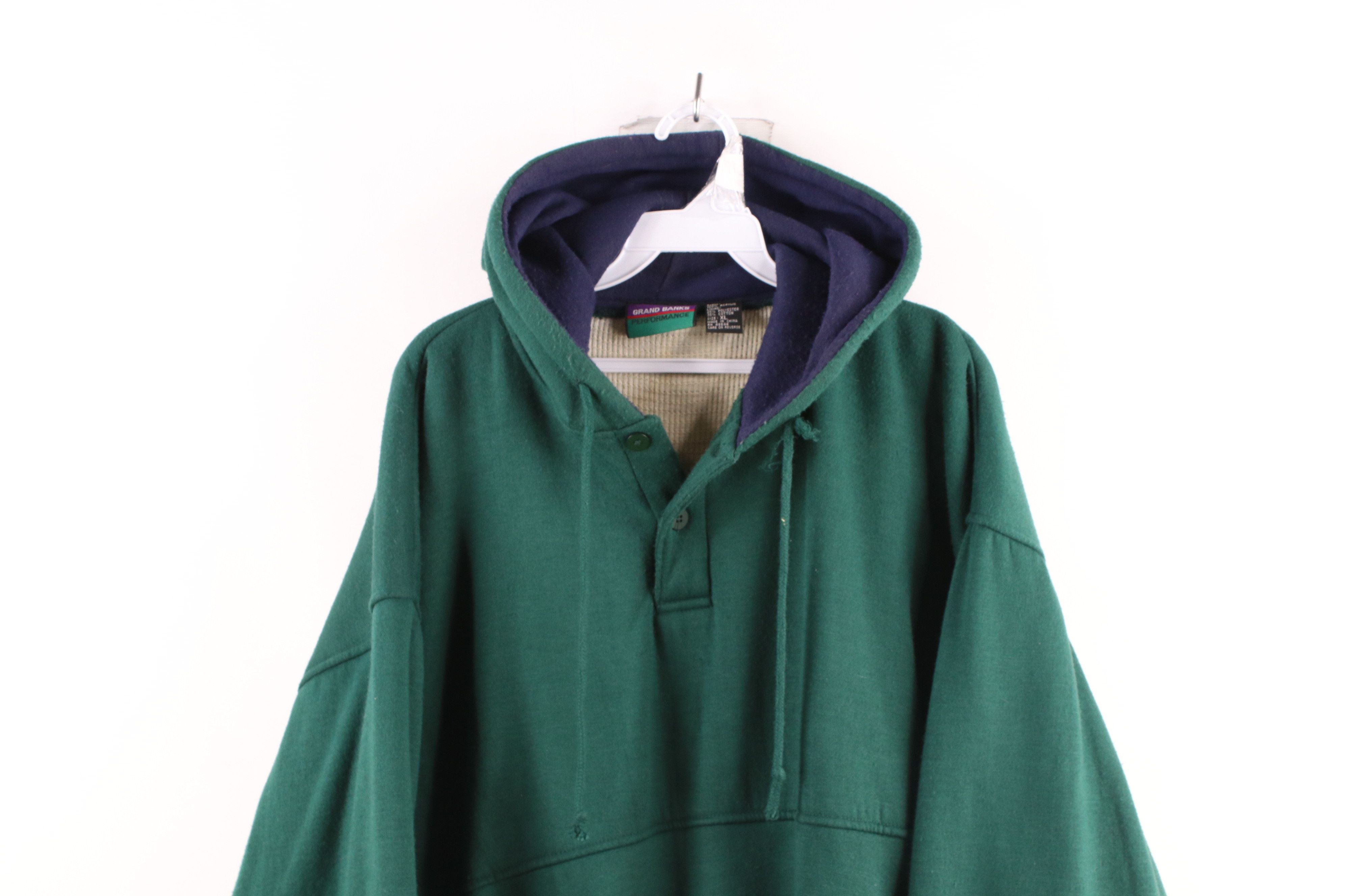 Vintage 90s Streetwear Waffle Knit Lined Hoodie Green