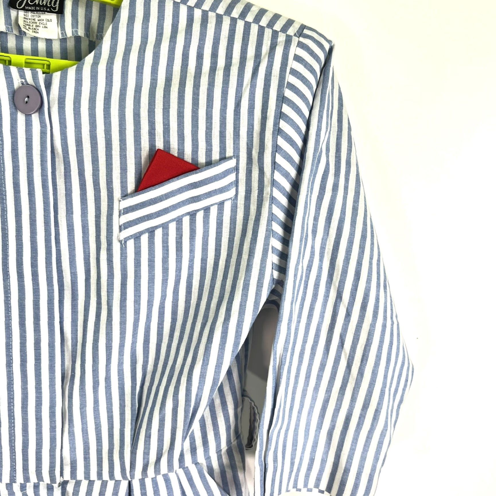 Vintage VINTAGE Jenny Striped Chambray Denim Dress Women's 10 Pockets Shoulder pads Dress Size L / US 10 / IT 46 - 2 Thumbnail