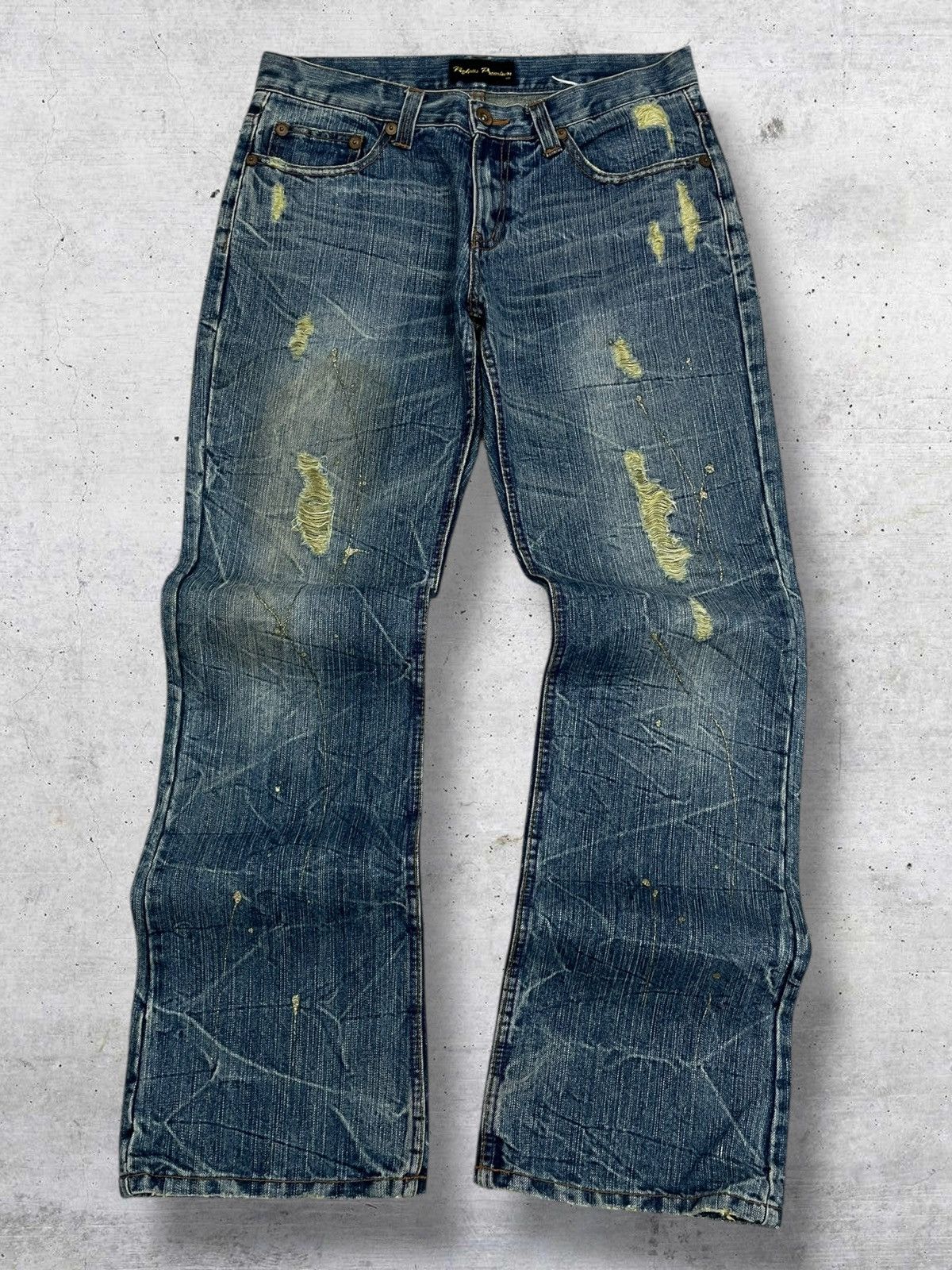 VINTAGE DISTRESSED GOLD MUD WASH FLARED NYLAUS JAPAN DENIM