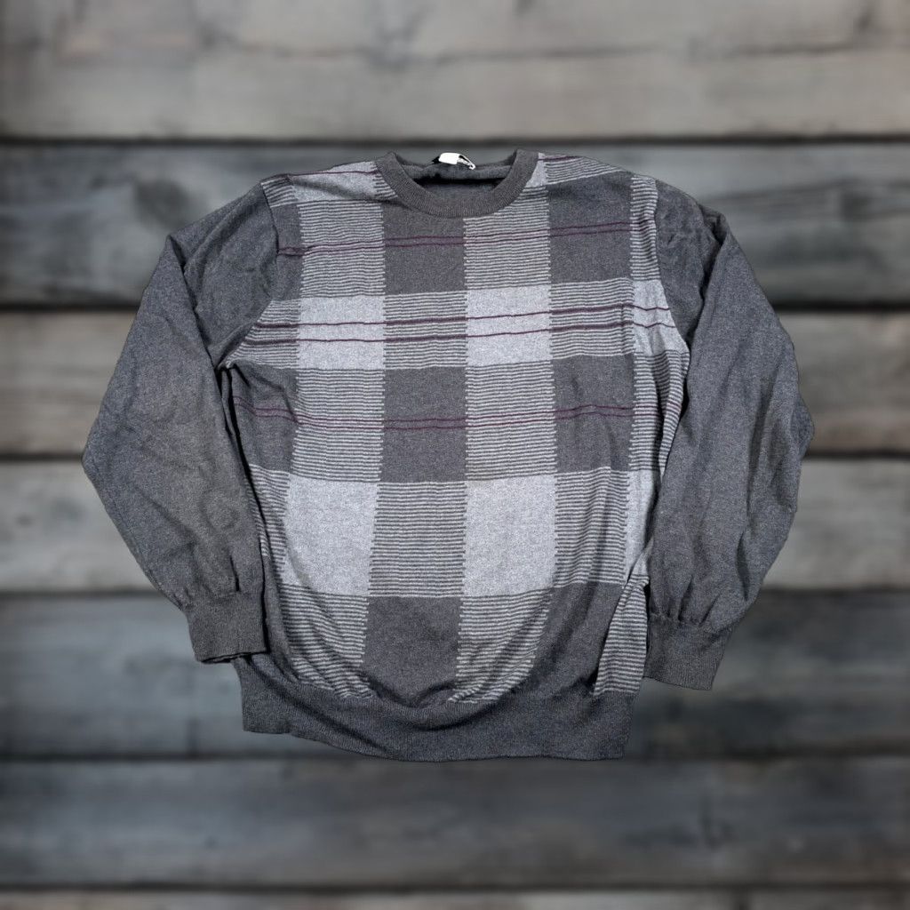 Pronto Uomo Pronto Uomo Sweater Adult XL Tall Dark Gray Cashmere Blend Check Pattern Crew Neck Lightweight Pullover Mens Size US XL / EU 56 / 4 - 1 Thumbnail