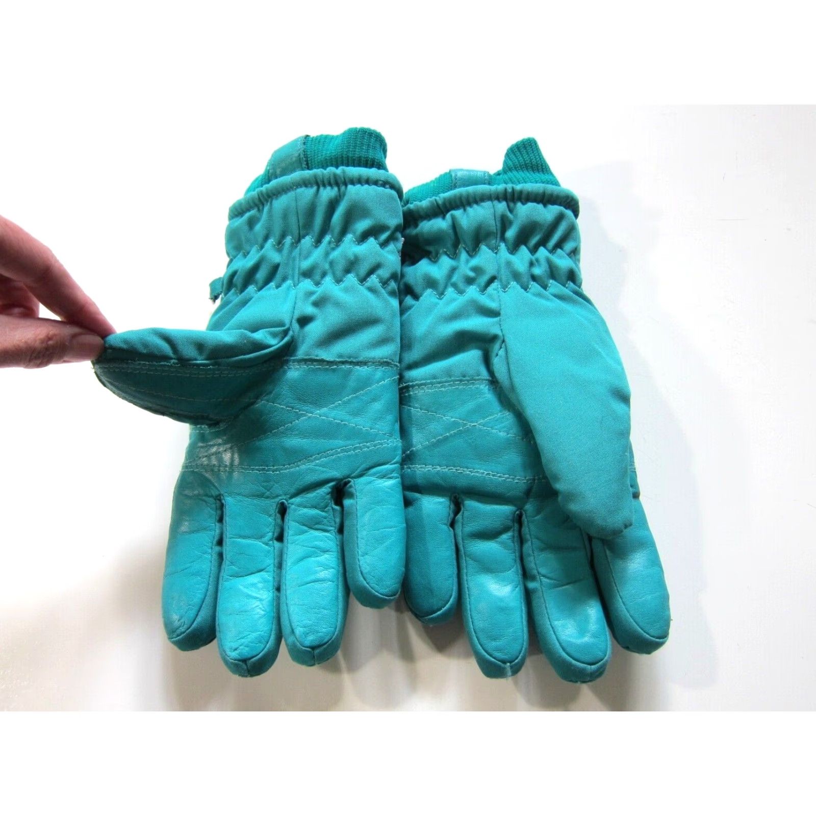 Vintage VINTAGE Saranac Glove Snow Ski Leather Green Small Moisture Lock Teal Turquoise Snow Glove Women? Size ONE SIZE - 2 Thumbnail