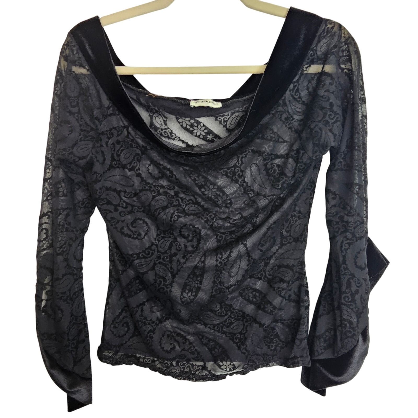 HARAGO Sharagano Velvet Burnout Off Shoulder Top S Whimsigoth Sheer Size S / US 4 / IT 40 - 1 Thumbnail