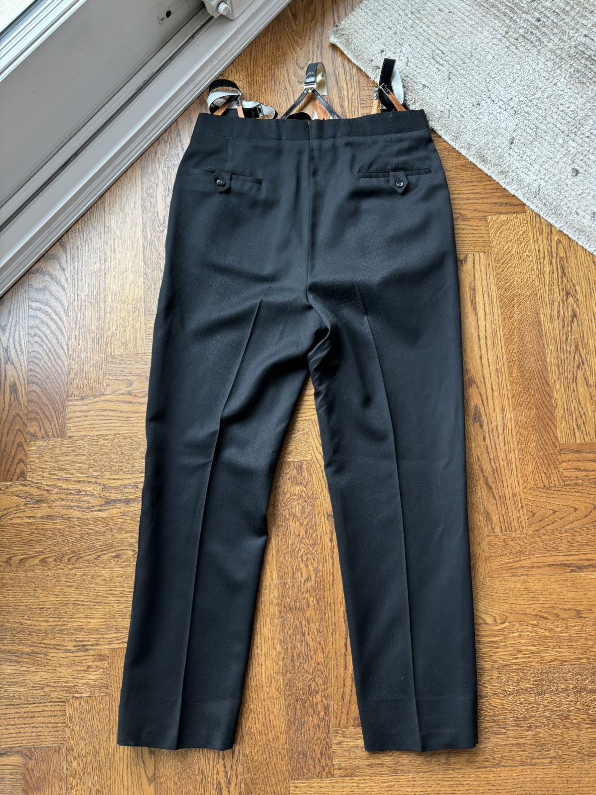Vintage 1970s Two Piece Suit Vintage Suspender Pants Satin Lapel Size 50R - 11 Thumbnail