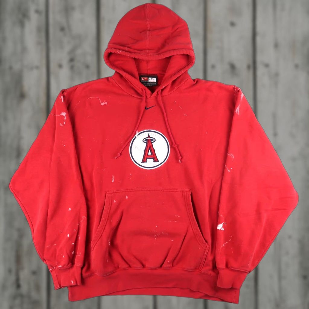 VINTAGE Nike Center Swoosh Hoodie Anaheim Angels Red Size XL Sweatshirt