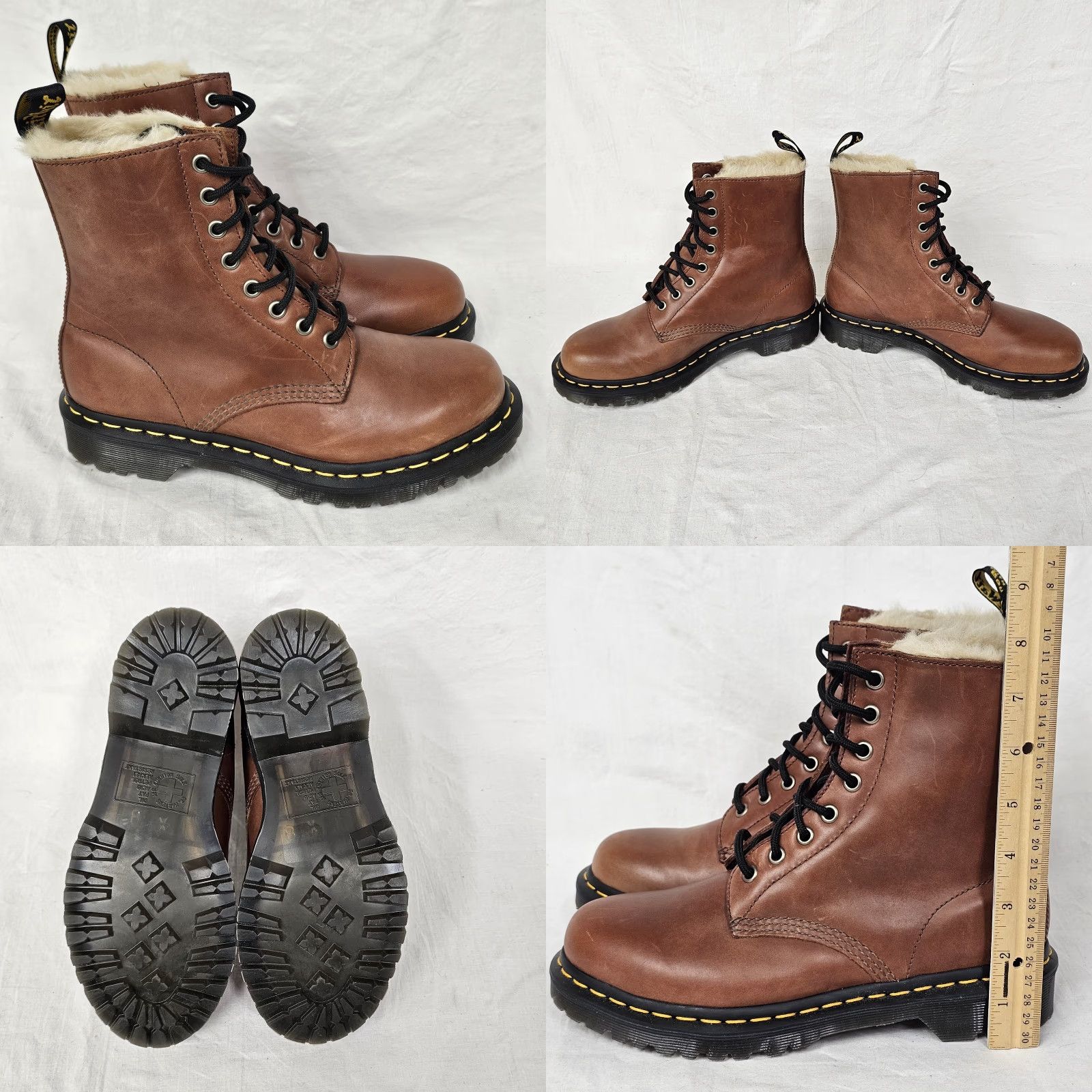 Dr. Martens VINTAGE Dr. Martens 1460 Serena Boots Women US 7 Leather Lace Up Faux Fur Lined Cognac - Bohemian Punk Winter" Size US 5 / IT 35 - 8 Thumbnail