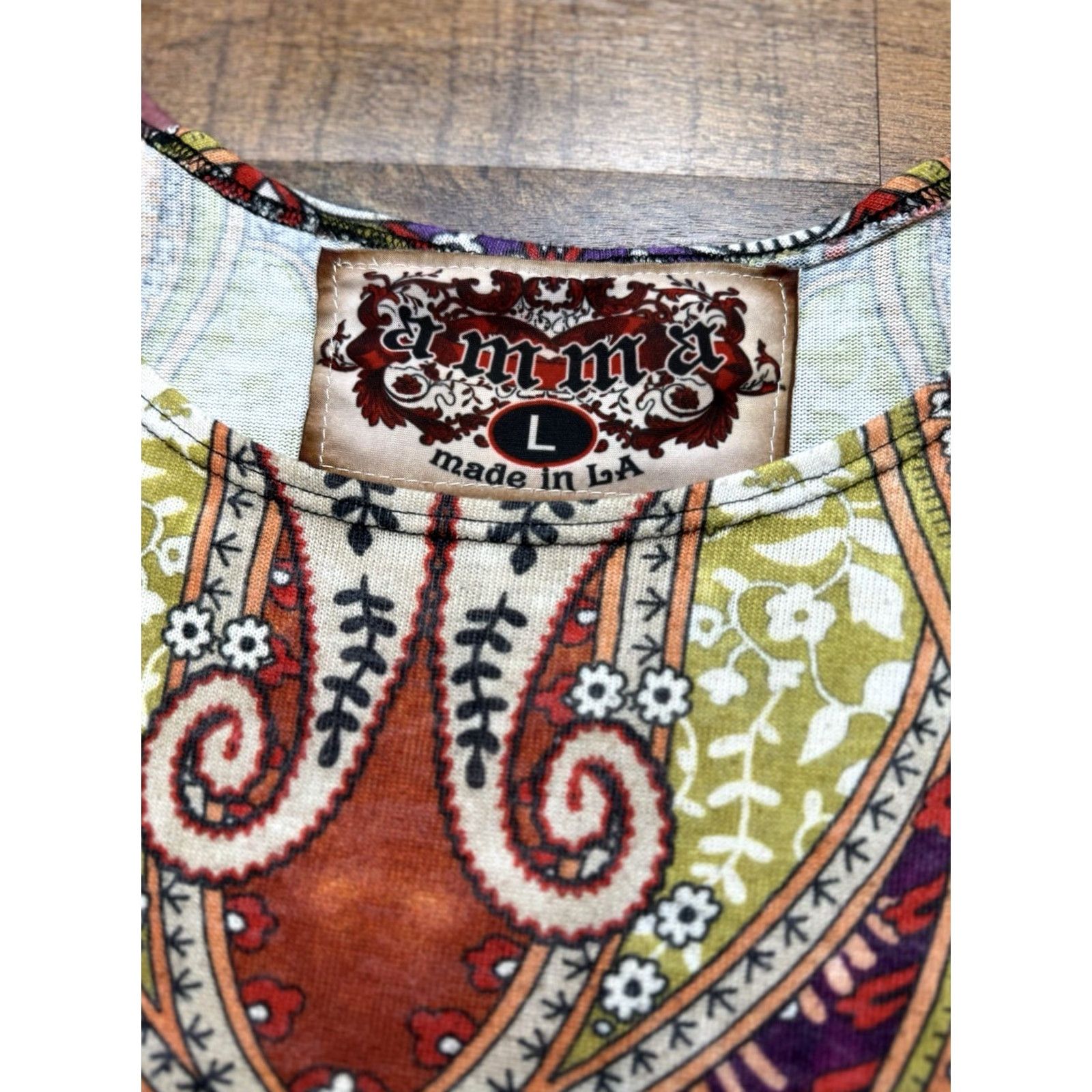 4SDESIGNS AMMA Designs Made In LA Tunic Style Top Women’s Short Sleeve Artsy L Multicolor Paisley Tunic Womens Size L / US 10 / IT 46 - 4 Thumbnail